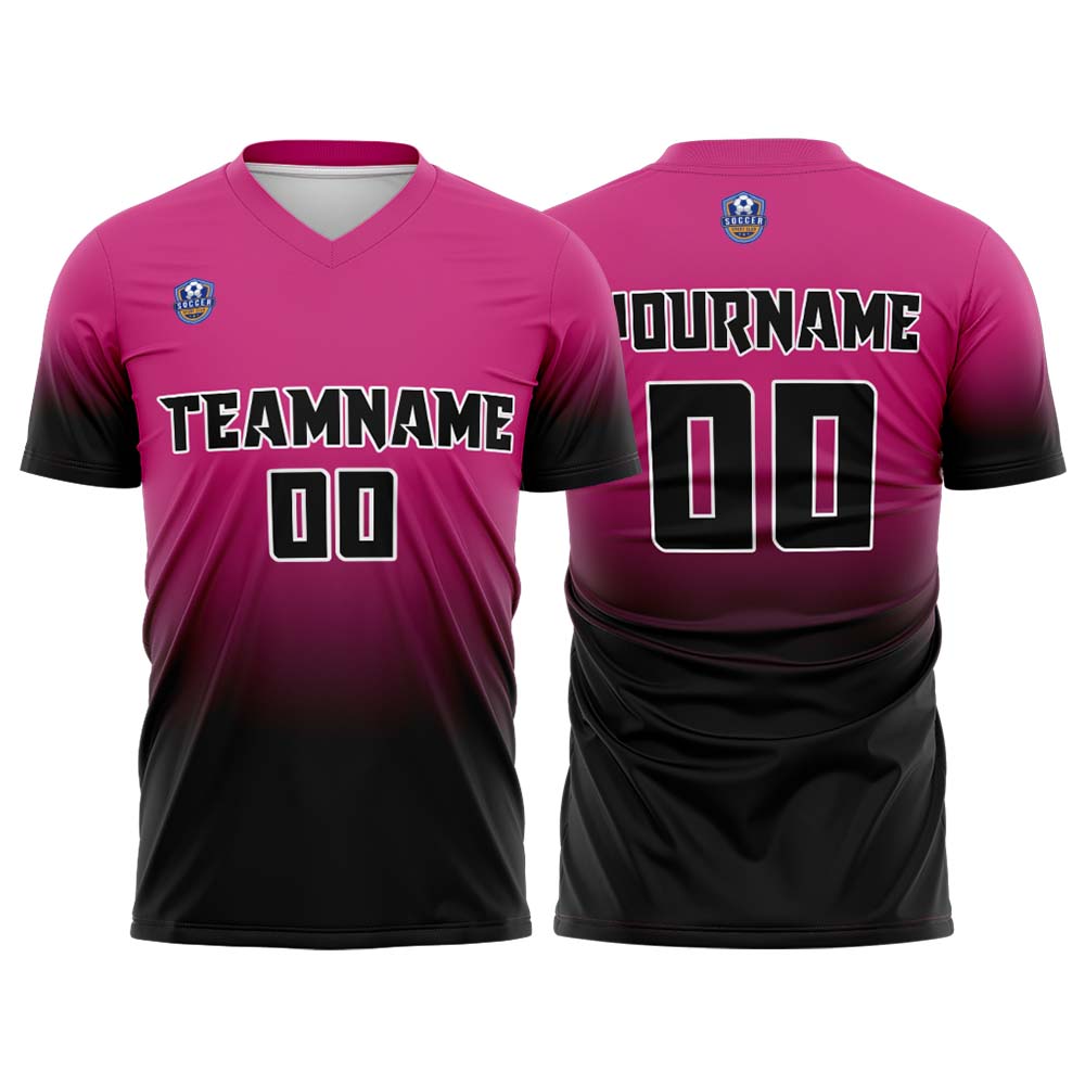Custom Pink Black Gradient Soccer Uniform Set – Personalized Jerseys for Adults & Kid