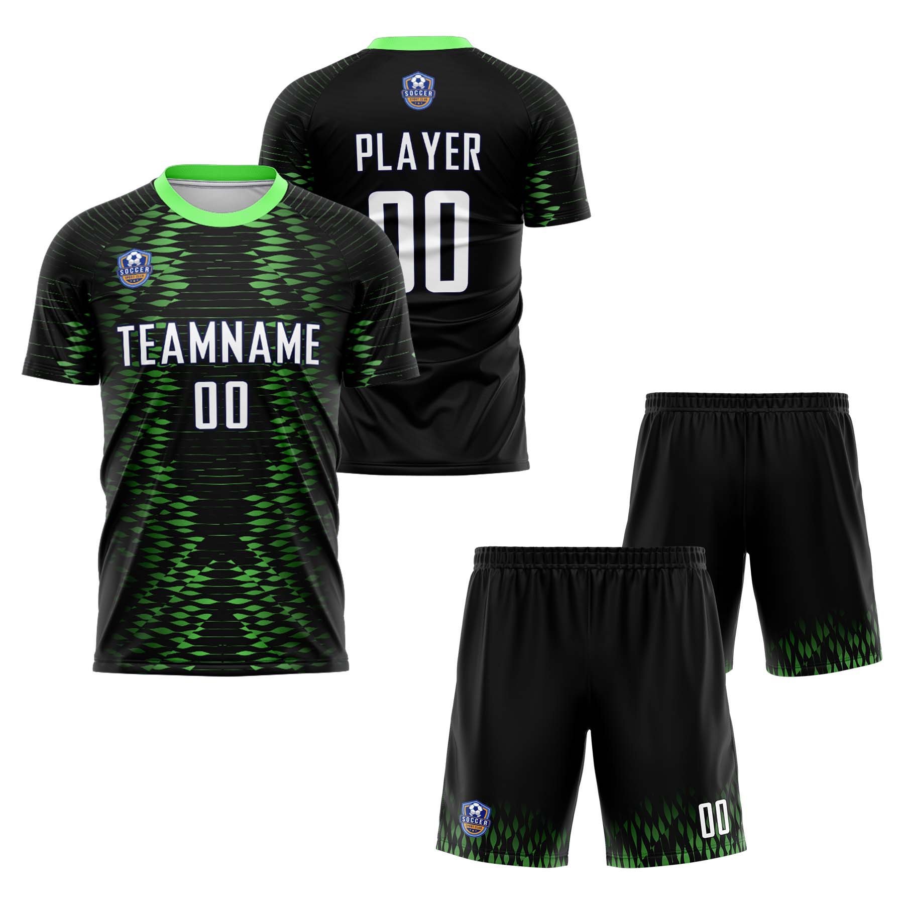 Custom Black Green Classic Soccer Training Sets Jersey For Adults/Kids