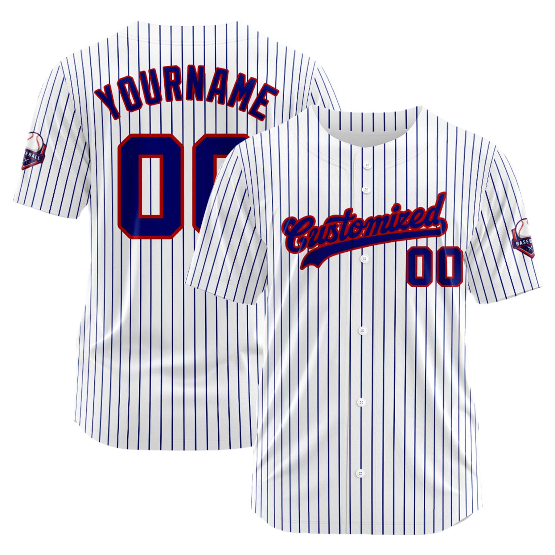Custom Personalized White Blue Stripe Fashion Design Full Button Authentic Baseball Jersey