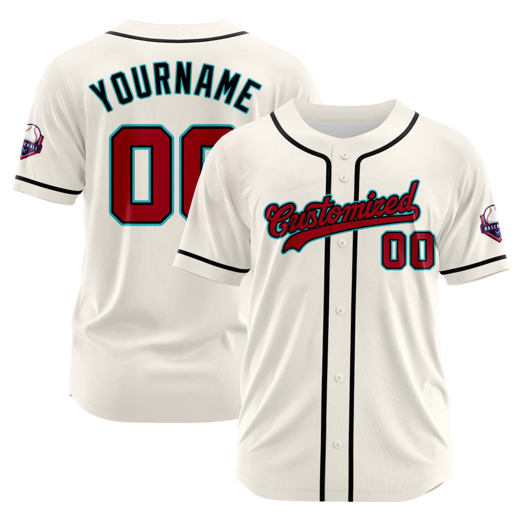Custom Personalized Cream Red Black Fashion Design Full Button Authentic Baseball Jersey
