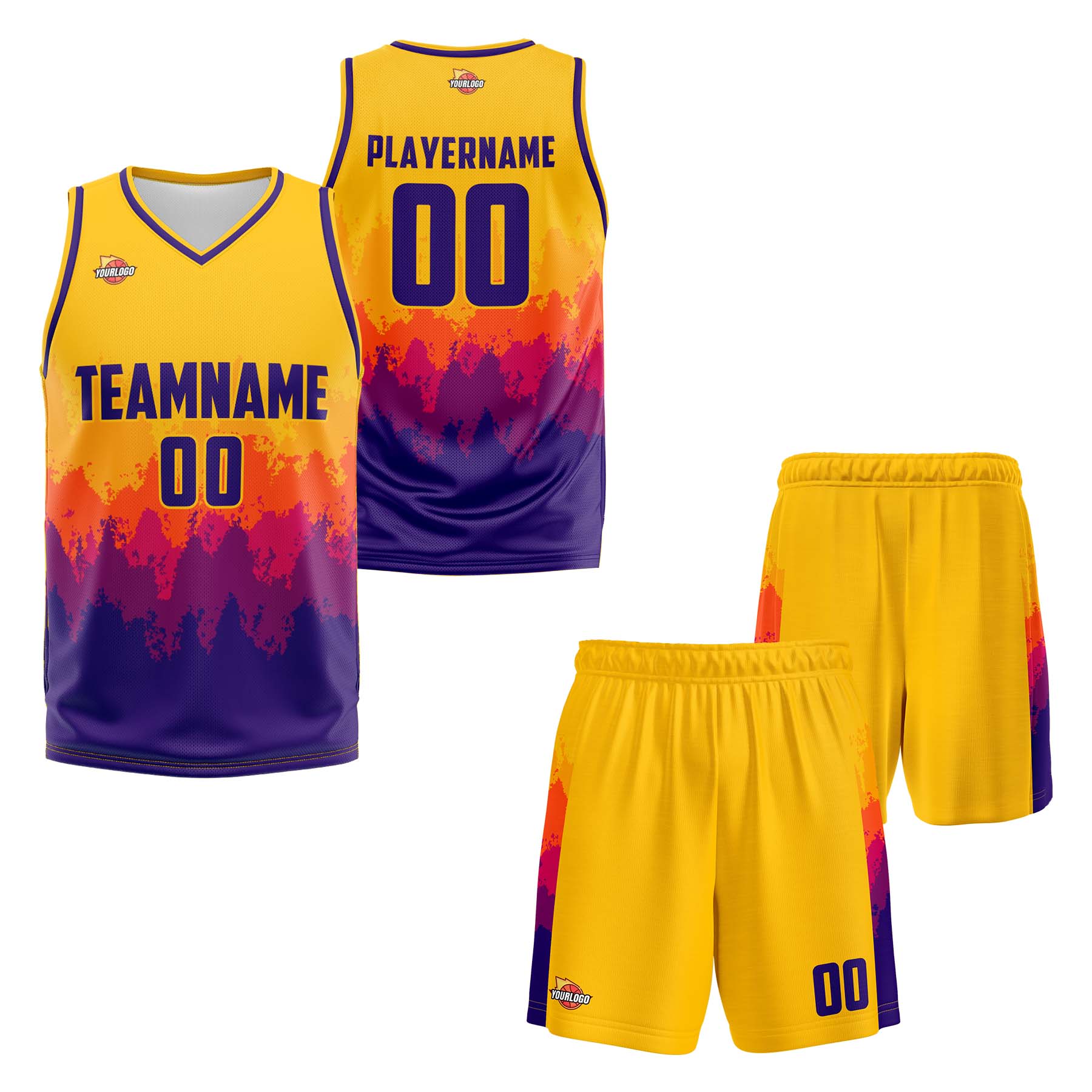 Custom Gold Purple Fashion Sports Uniform Basketball Jersey