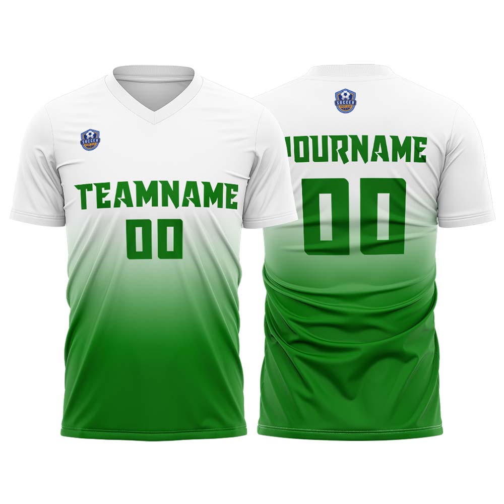 Custom White Green Gradient Soccer Uniform Set – Personalized Jerseys for Adults & Kid