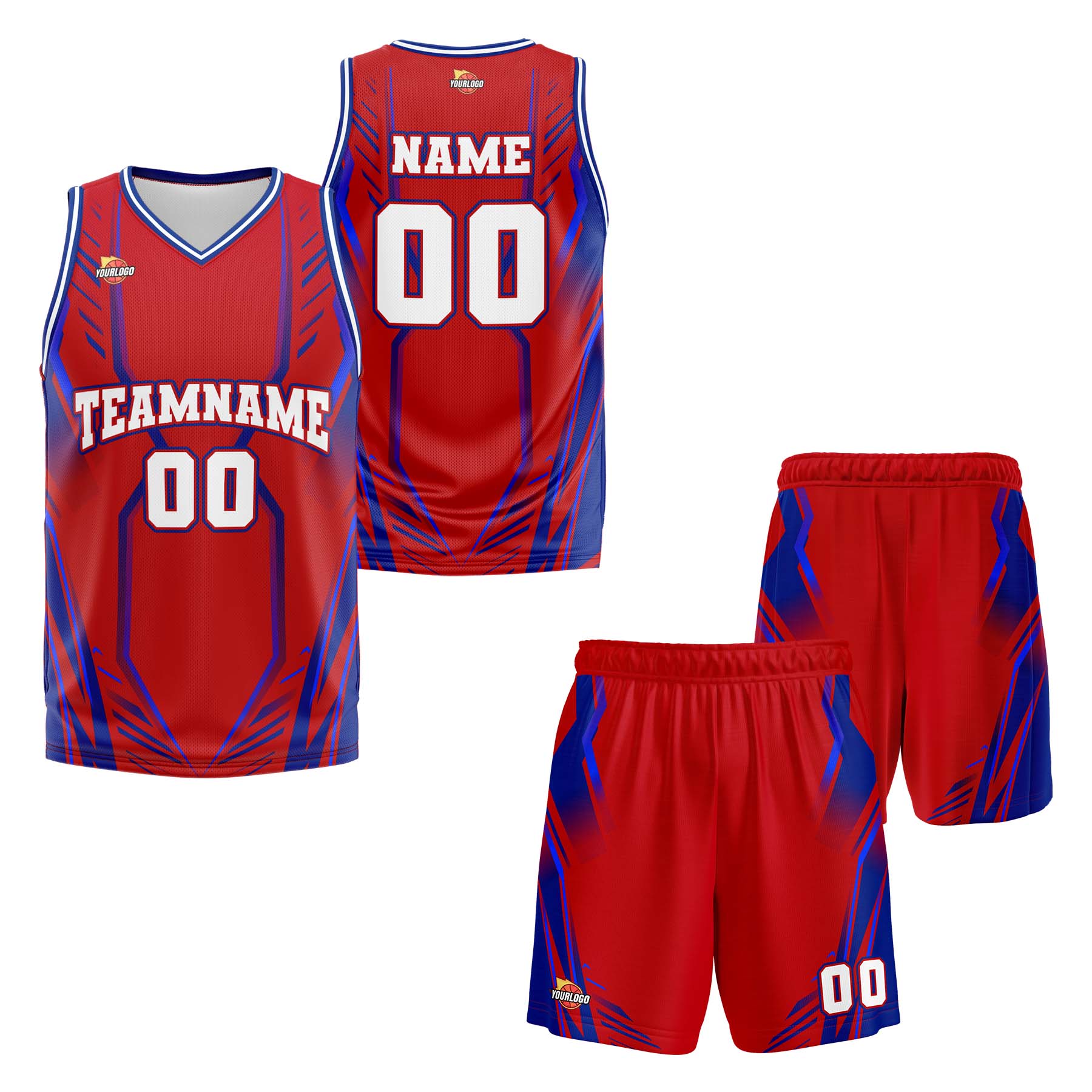 Custom Red Blue Fashion Sports Uniform Basketball Jersey