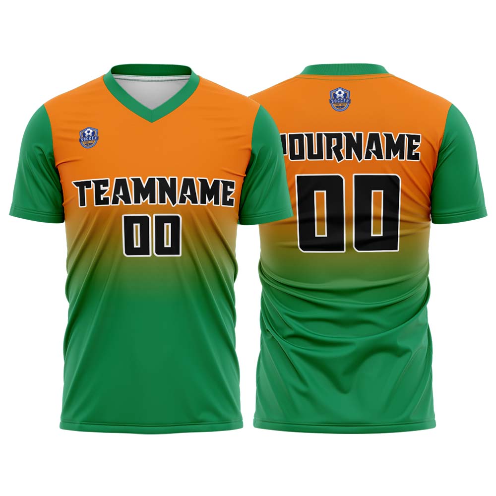 Custom Orange Green Gradient Soccer Uniform Set – Personalized Jerseys for Adults & Kid