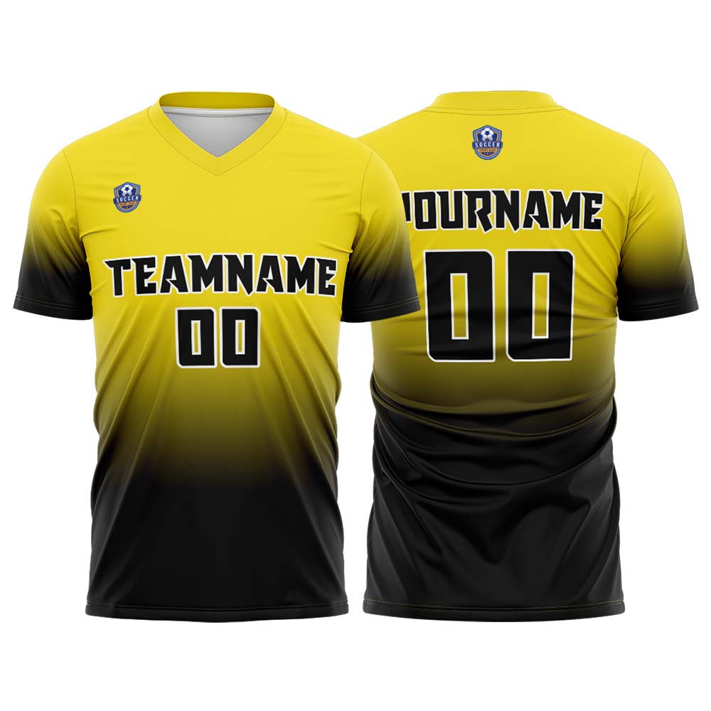 Custom Yellow Black Gradient Soccer Uniform Set – Personalized Jerseys for Adults & Kid