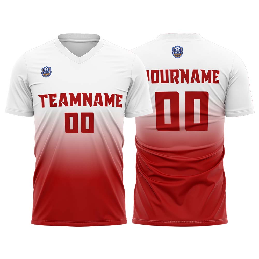 Custom White Red Gradient Soccer Uniform Set – Personalized Jerseys for Adults & Kid