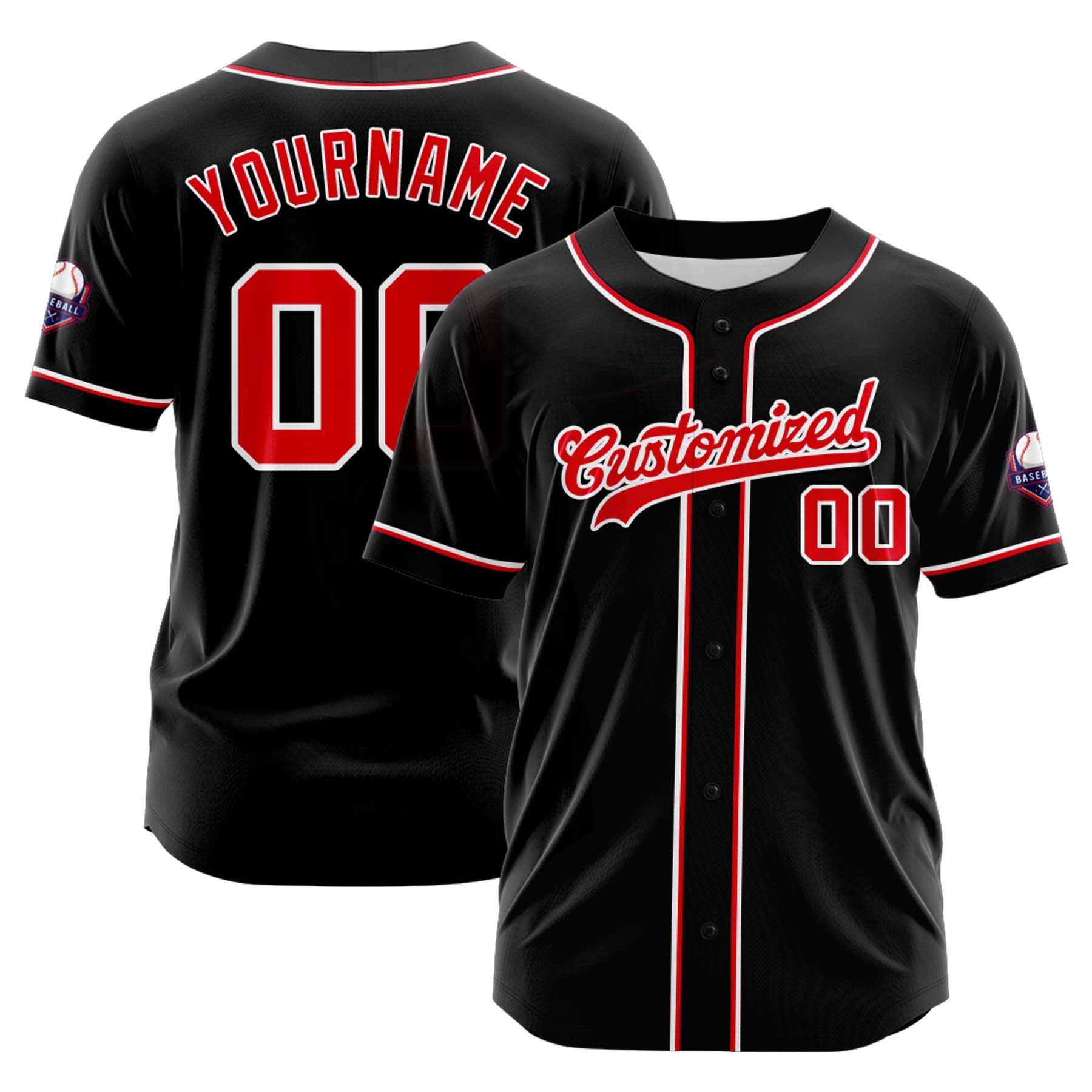 Custom Personalized Black Red White Fashion Design Full Button Authentic Baseball Jersey