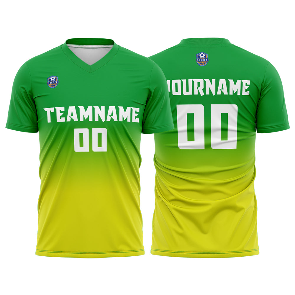 Custom Green Yellow Gradient Soccer Uniform Set – Personalized Jerseys for Adults & Kids