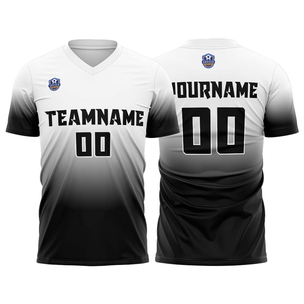 Custom White Black Gradient Soccer Uniform Set – Personalized Jerseys for Adults & Kid