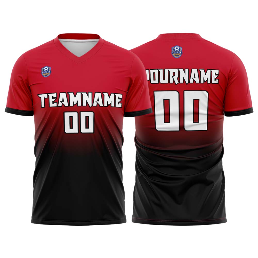 Custom Red Black Gradient Soccer Uniform Set – Personalized Jerseys for Adults & Kid