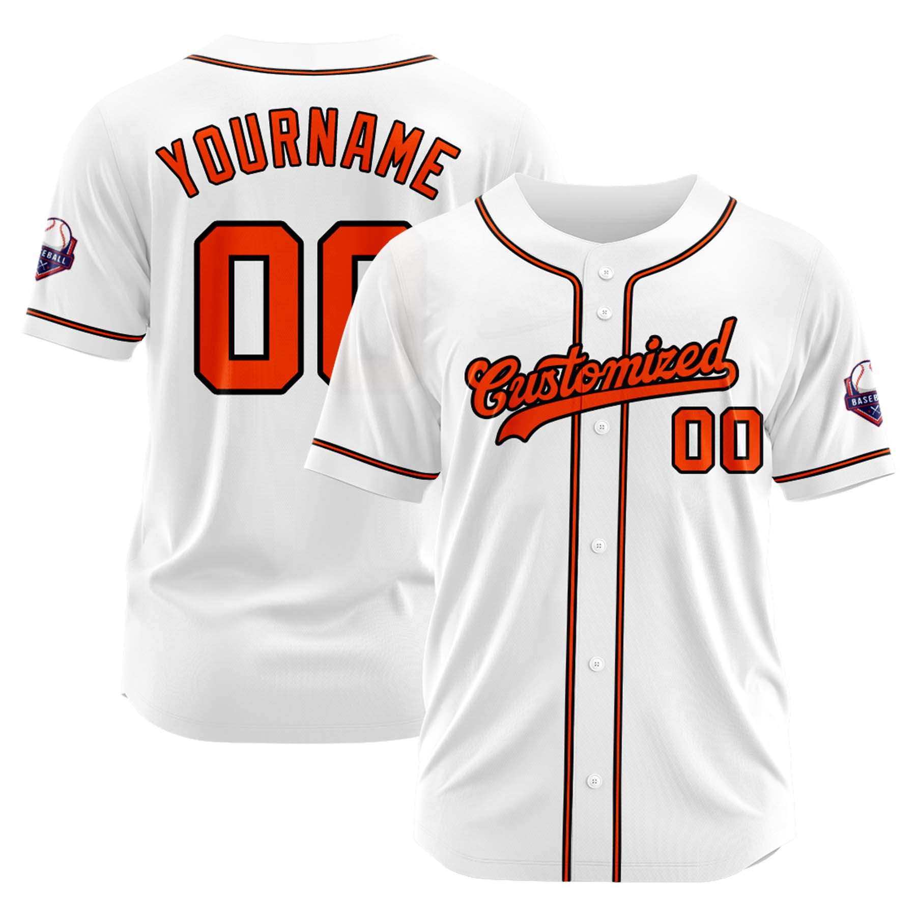 Custom Personalized White Orange Black Fashion Design Full Button Authentic Baseball Jersey