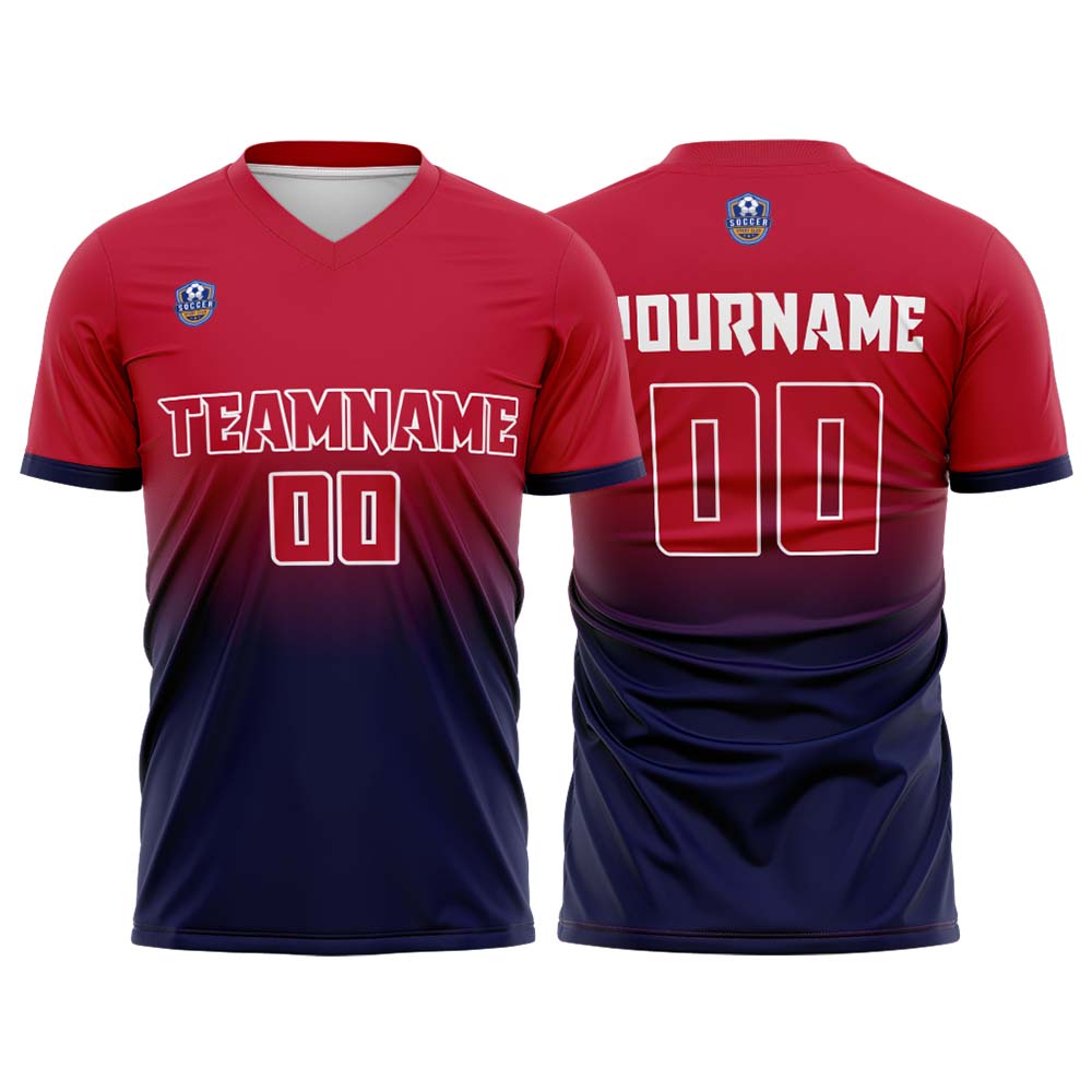 Custom Red Navy Gradient Soccer Uniform Set – Personalized Jerseys for Adults & Kid