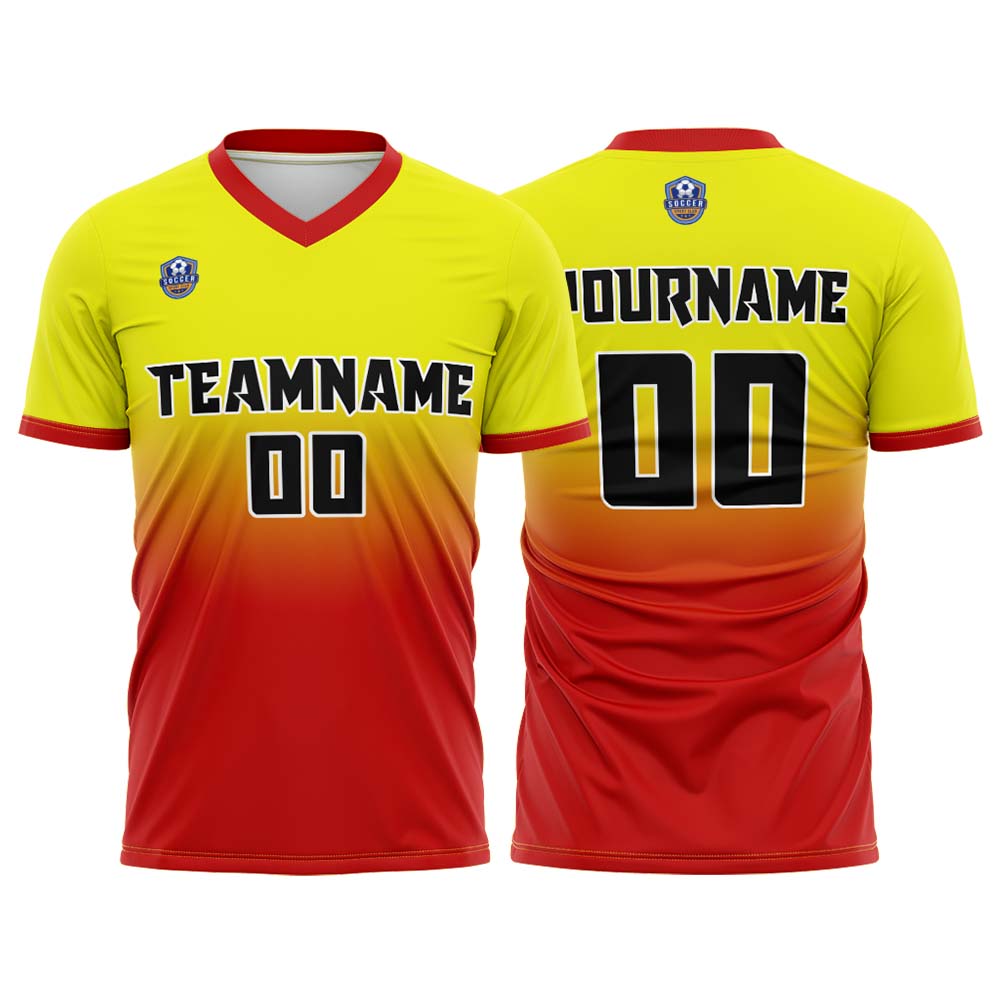Custom Yellow Red Gradient Soccer Uniform Set – Personalized Jerseys for Adults & Kid