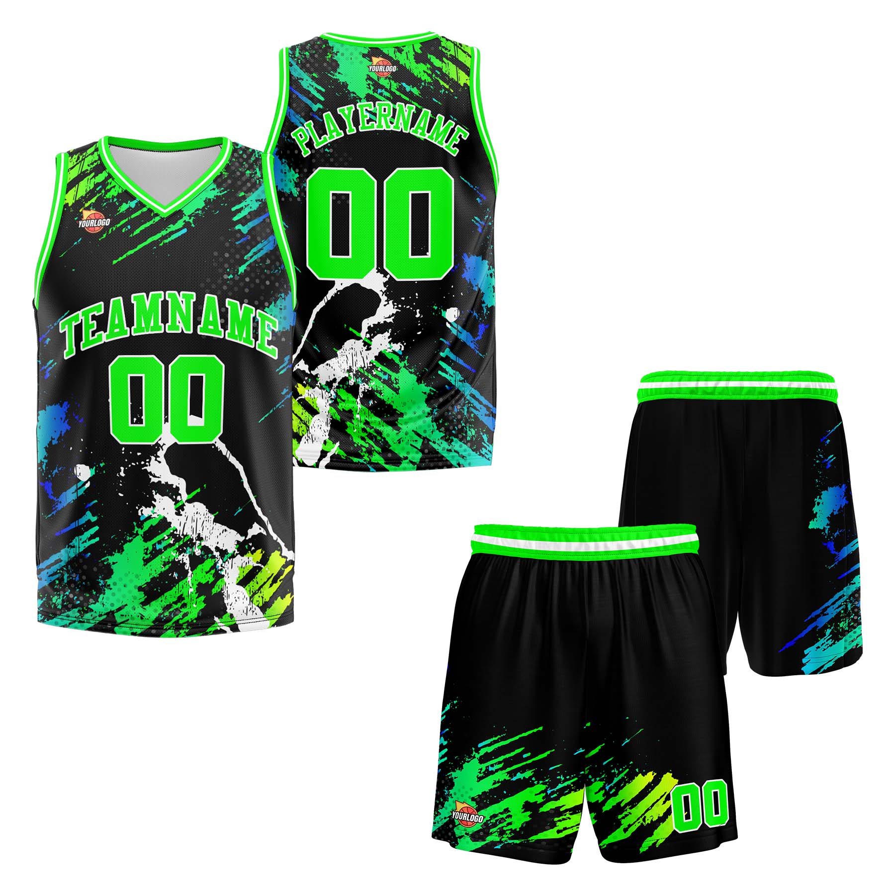 Custom Black Lime Green Sports Uniform Basketball Jersey