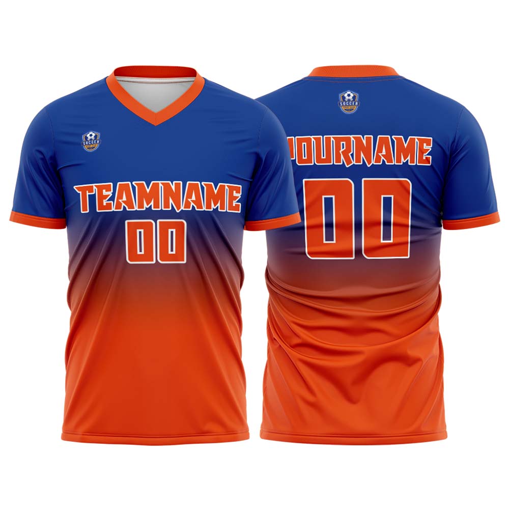 Custom Blue Orange Gradient Soccer Uniform Set – Personalized Jerseys for Adults & Kids
