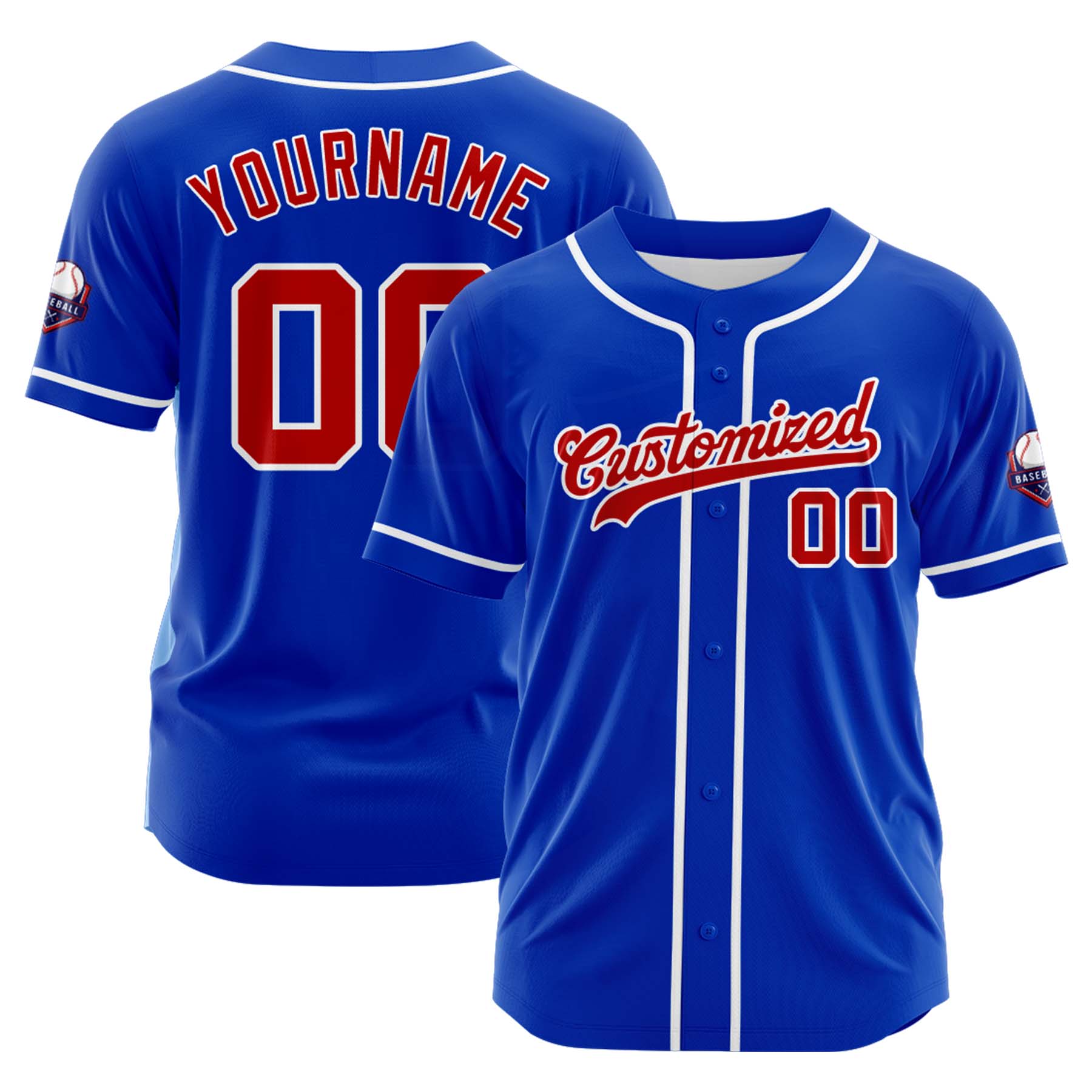 Custom Personalized Blue Red White Fashion Design Full Button Authentic Baseball Jersey