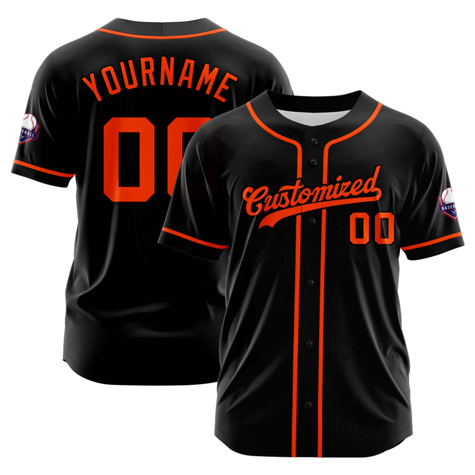 Custom Personalized Black Orange Fashion Design Full Button Authentic Baseball Jersey