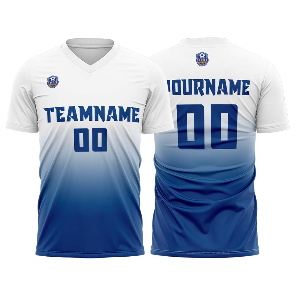 Custom White Blue Gradient Soccer Uniform Set – Personalized Jerseys for Adults & Kid