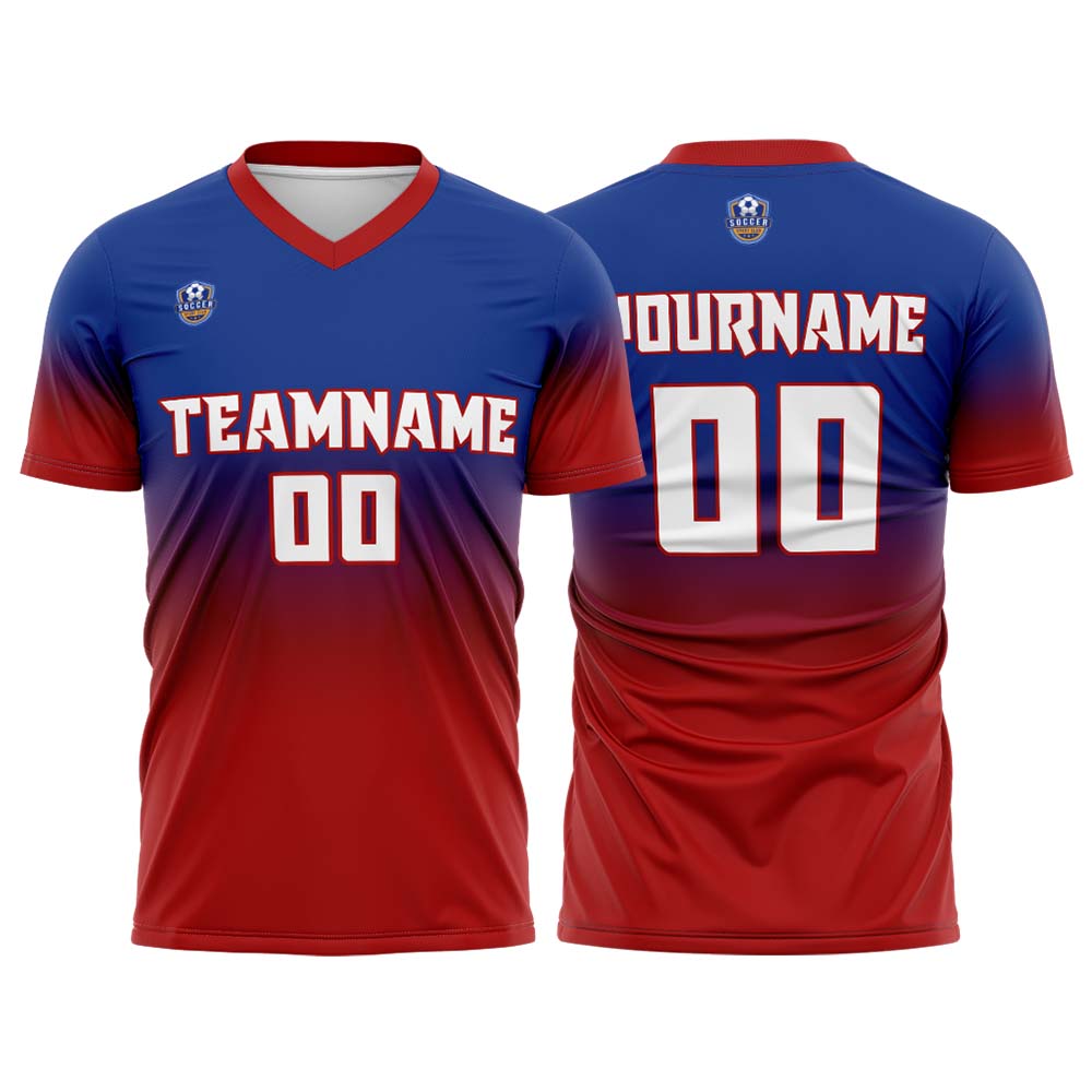 Custom Blue Red Gradient Soccer Uniform Set – Personalized Jerseys for Adults & Kids