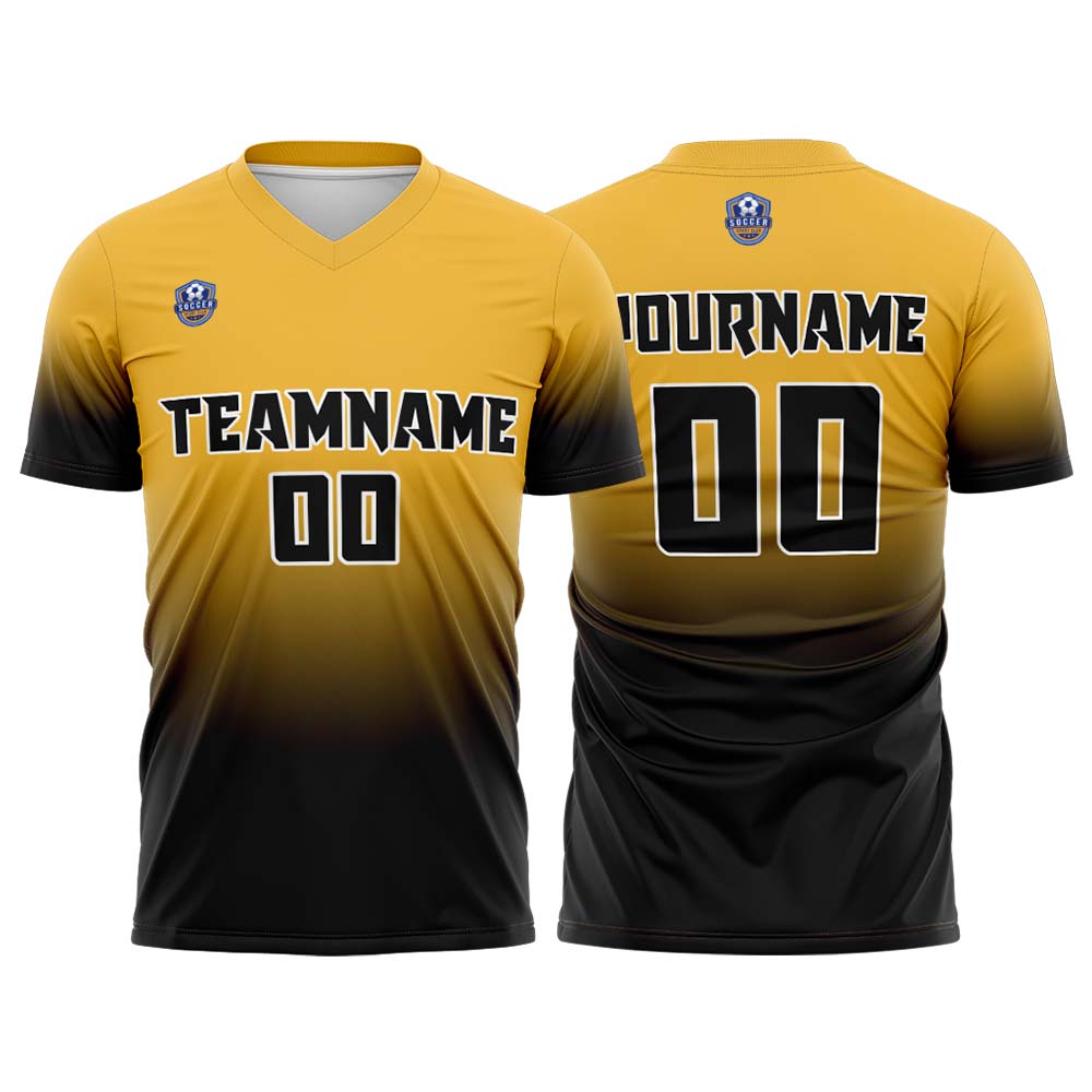 Custom Yellow Black Gradient Soccer Uniform Set – Personalized Jerseys for Adults & Kid