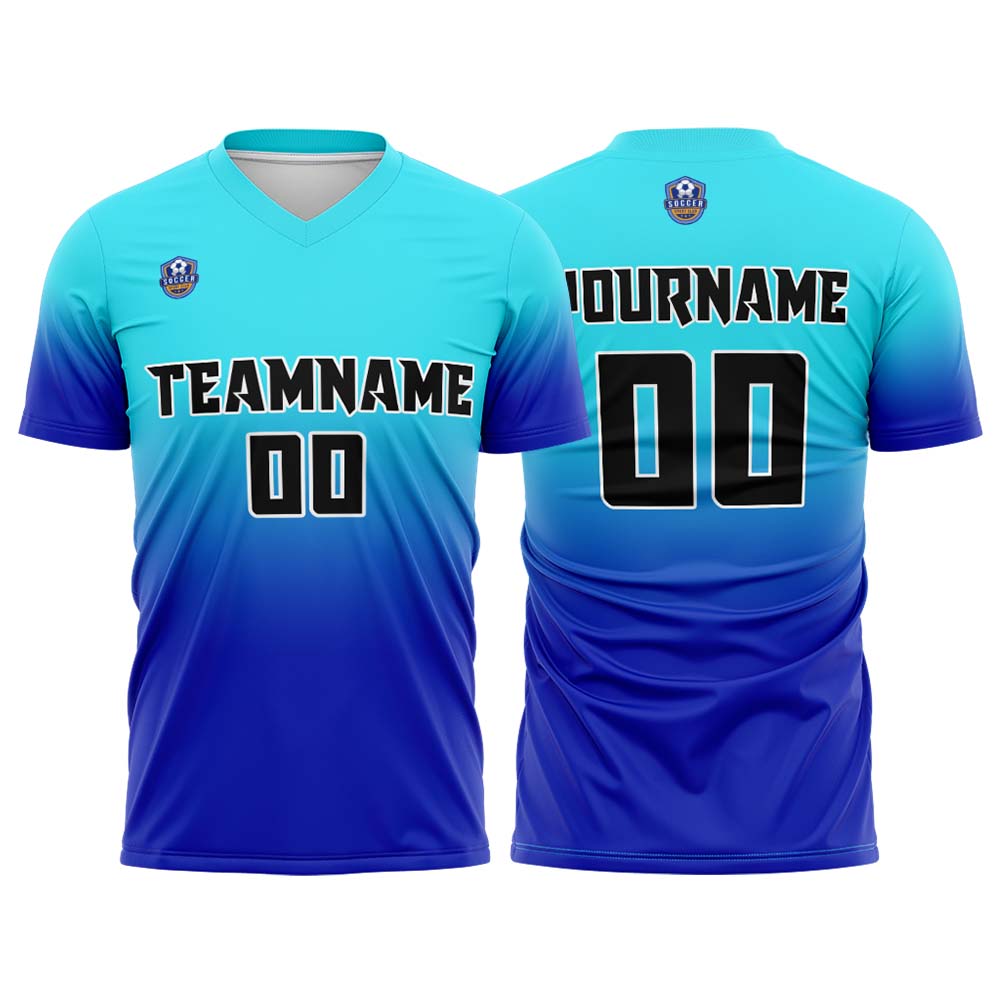 Custom Light Blue Blue Gradient Soccer Uniform Set – Personalized Jerseys for Adults & Kids