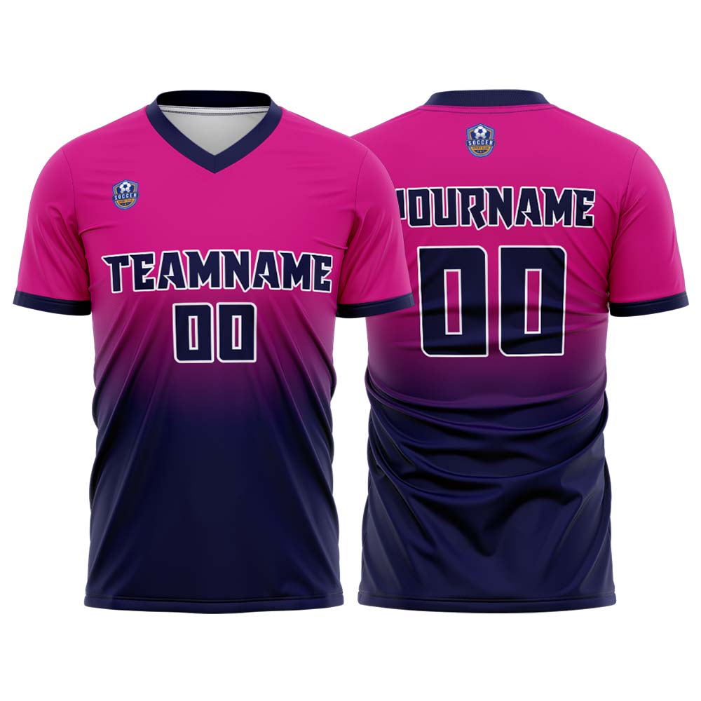 Custom Pink Navy Gradient Soccer Uniform Set – Personalized Jerseys for Adults & Kid