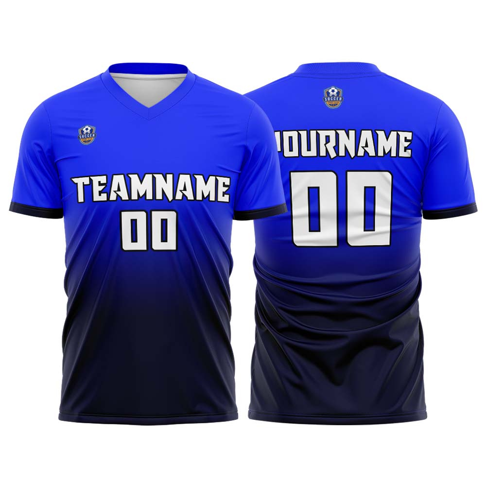 Custom Blue Navy Gradient Soccer Uniform Set – Personalized Jerseys for Adults & Kids