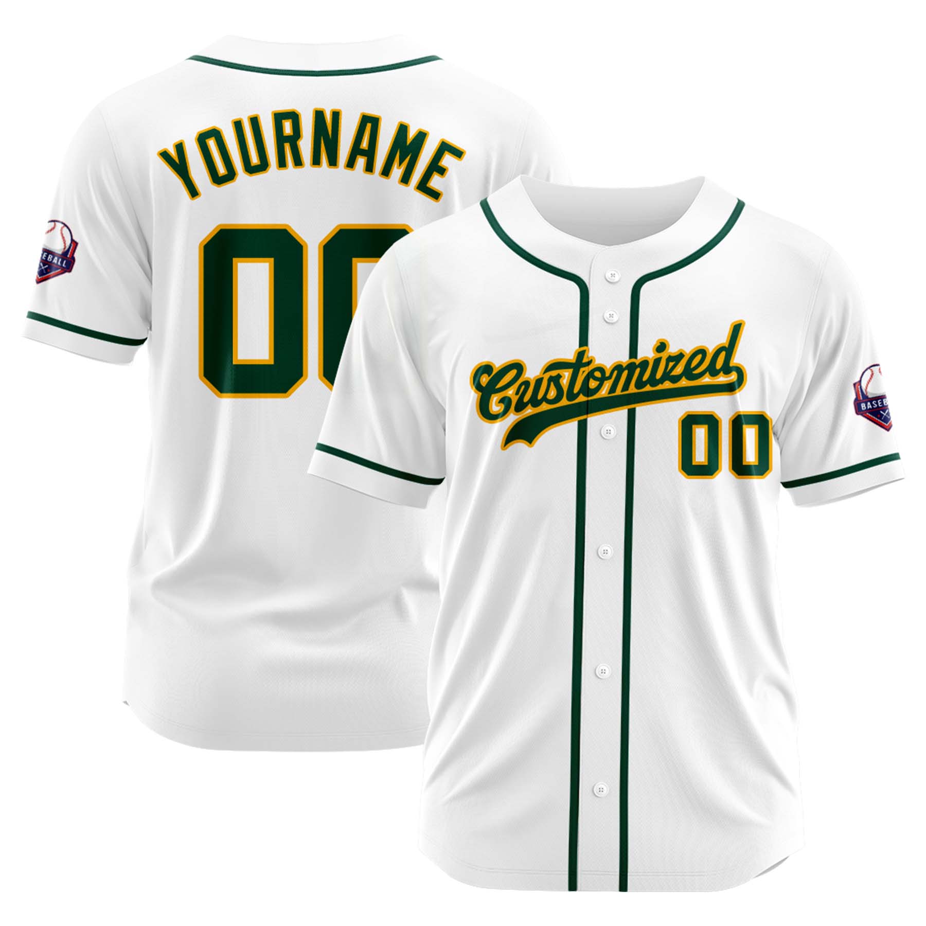 Custom Personalized White Teal Gold Fashion Design Full Button Authentic Baseball Jersey