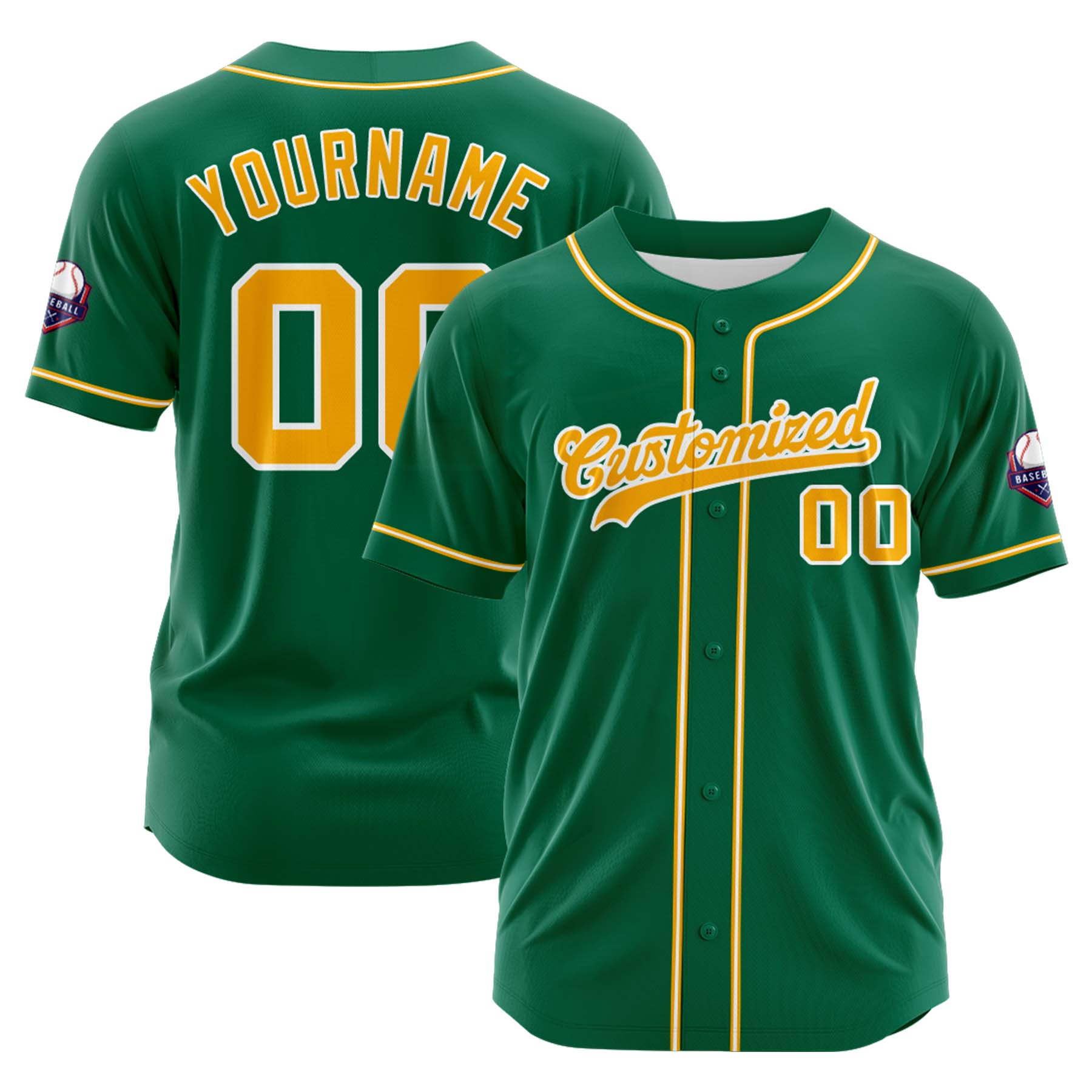 Custom Personalized Green Yellow White Fashion Design Full Button Authentic Baseball Jersey