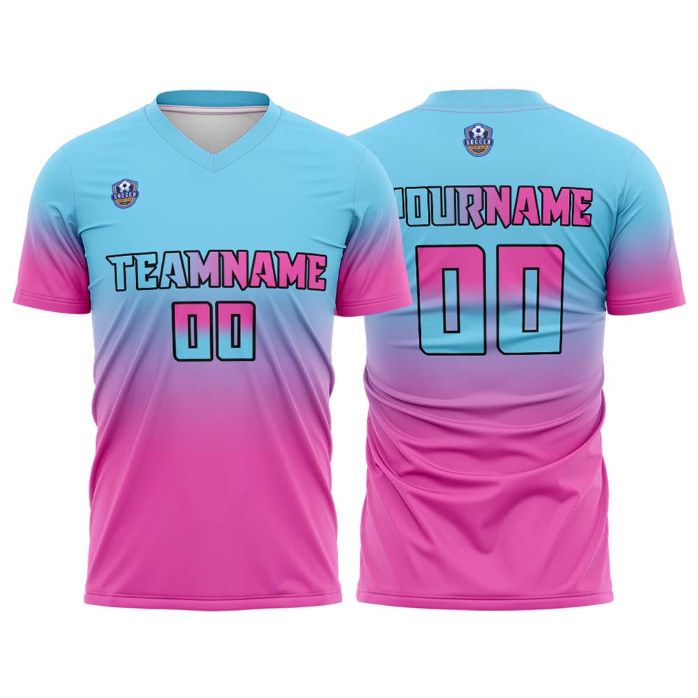 Custom Light Blue Pink Gradient Soccer Uniform Set – Personalized Jerseys for Adults & Kids