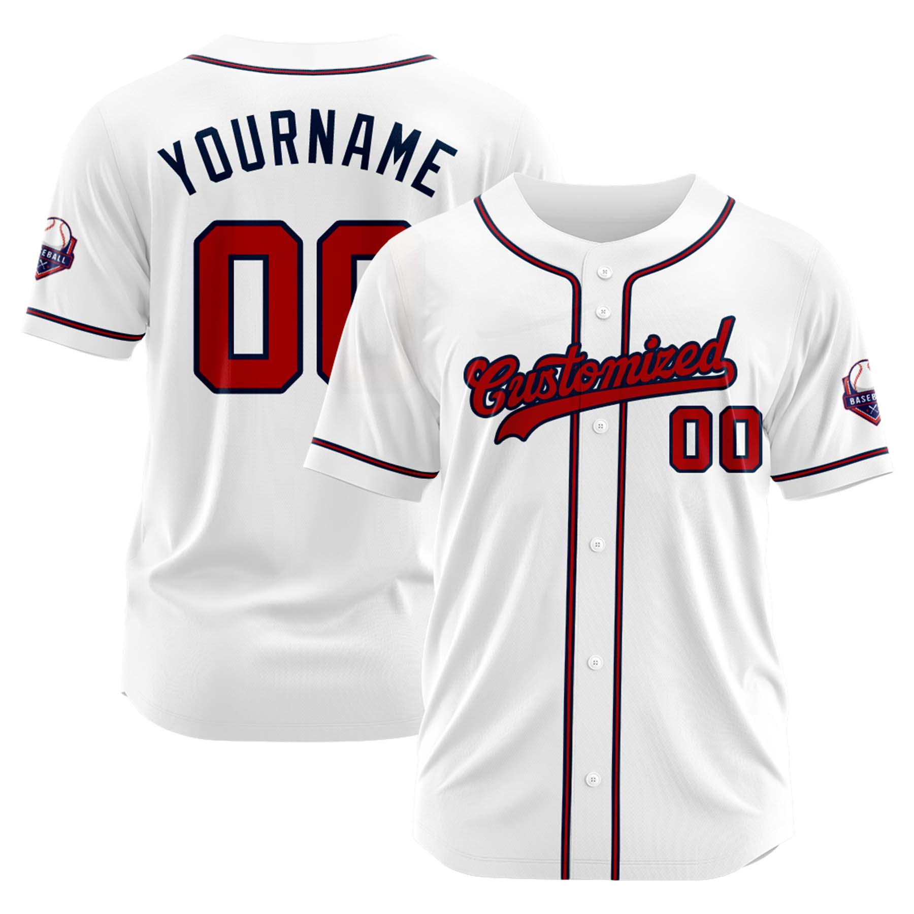 Custom Personalized White Red Black Fashion Design Full Button Authentic Baseball Jersey