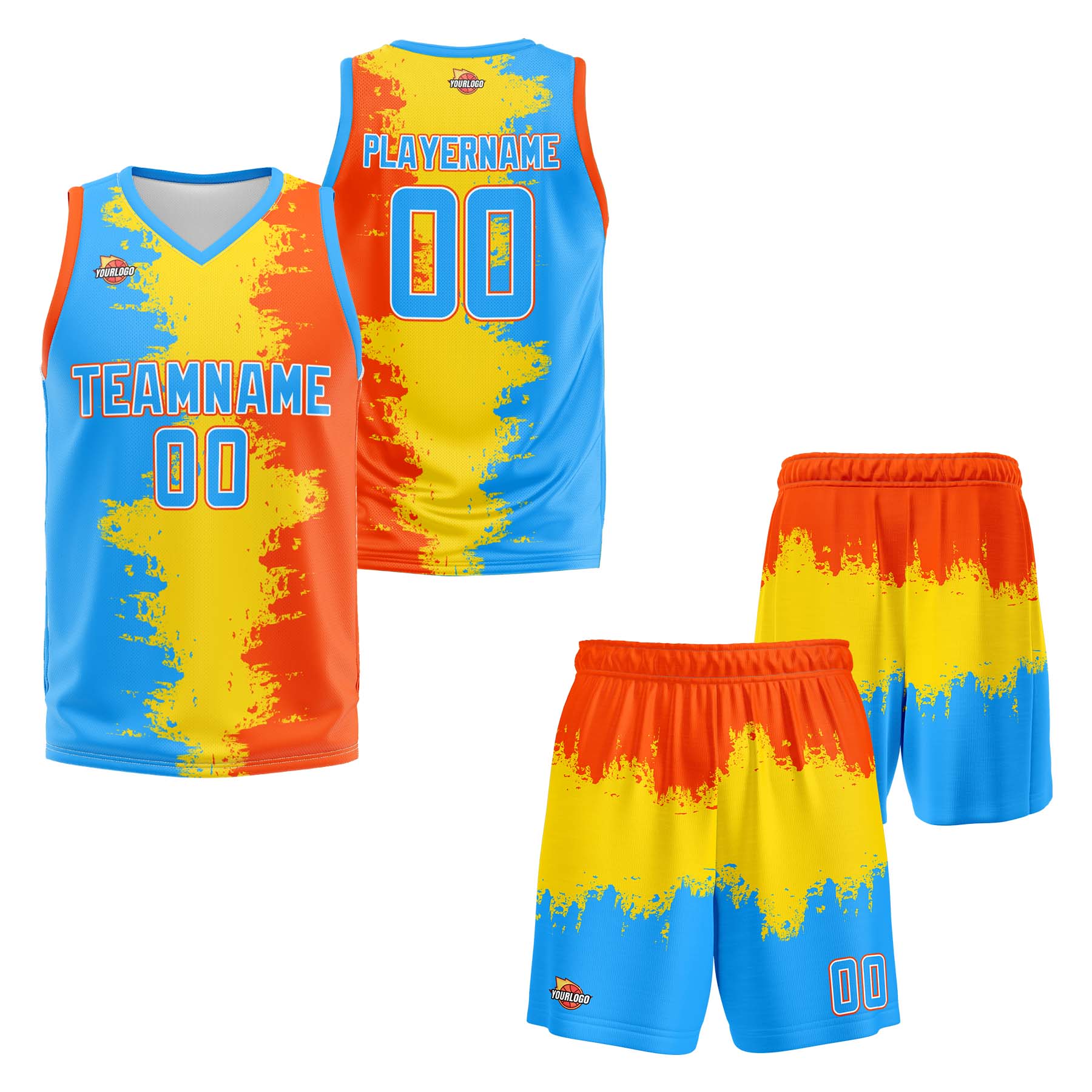 Custom Light Blue Orange Sports Uniform Basketball Jersey