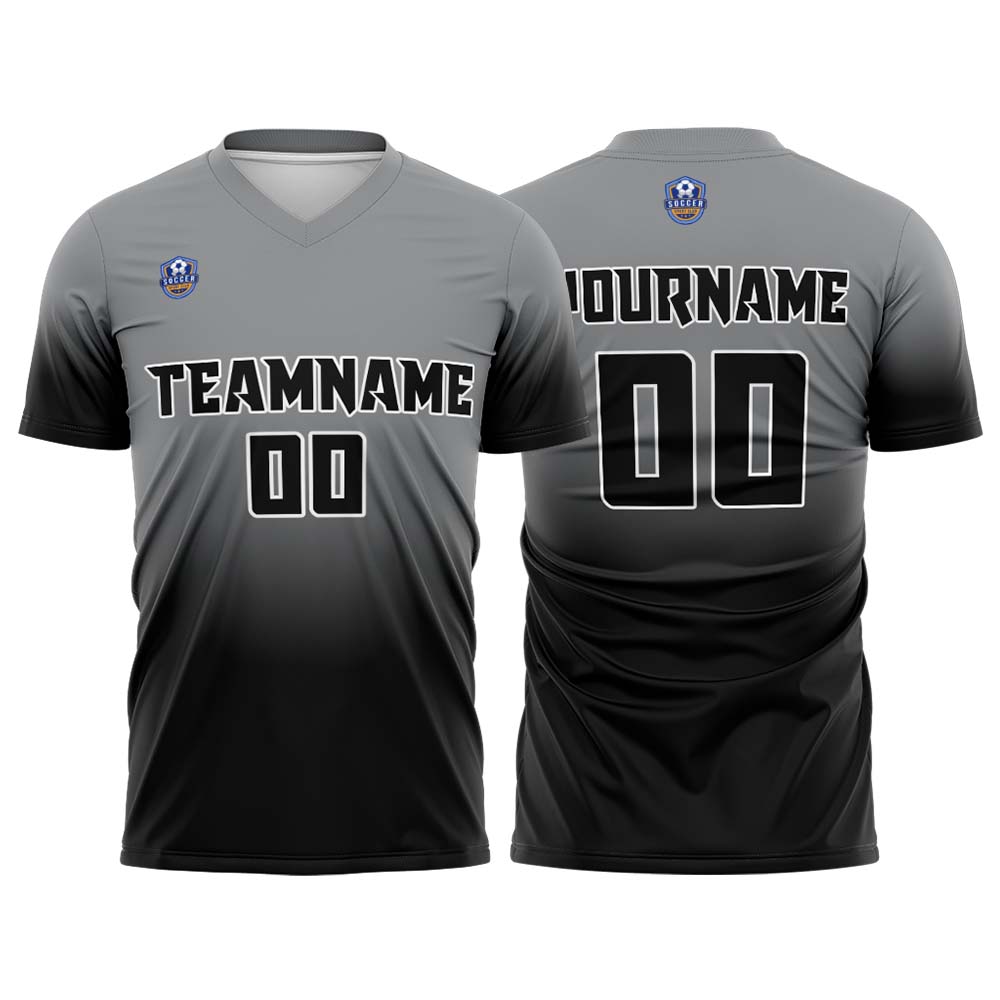 Custom Gray Black Gradient Soccer Uniform Set – Personalized Jerseys for Adults & Kids