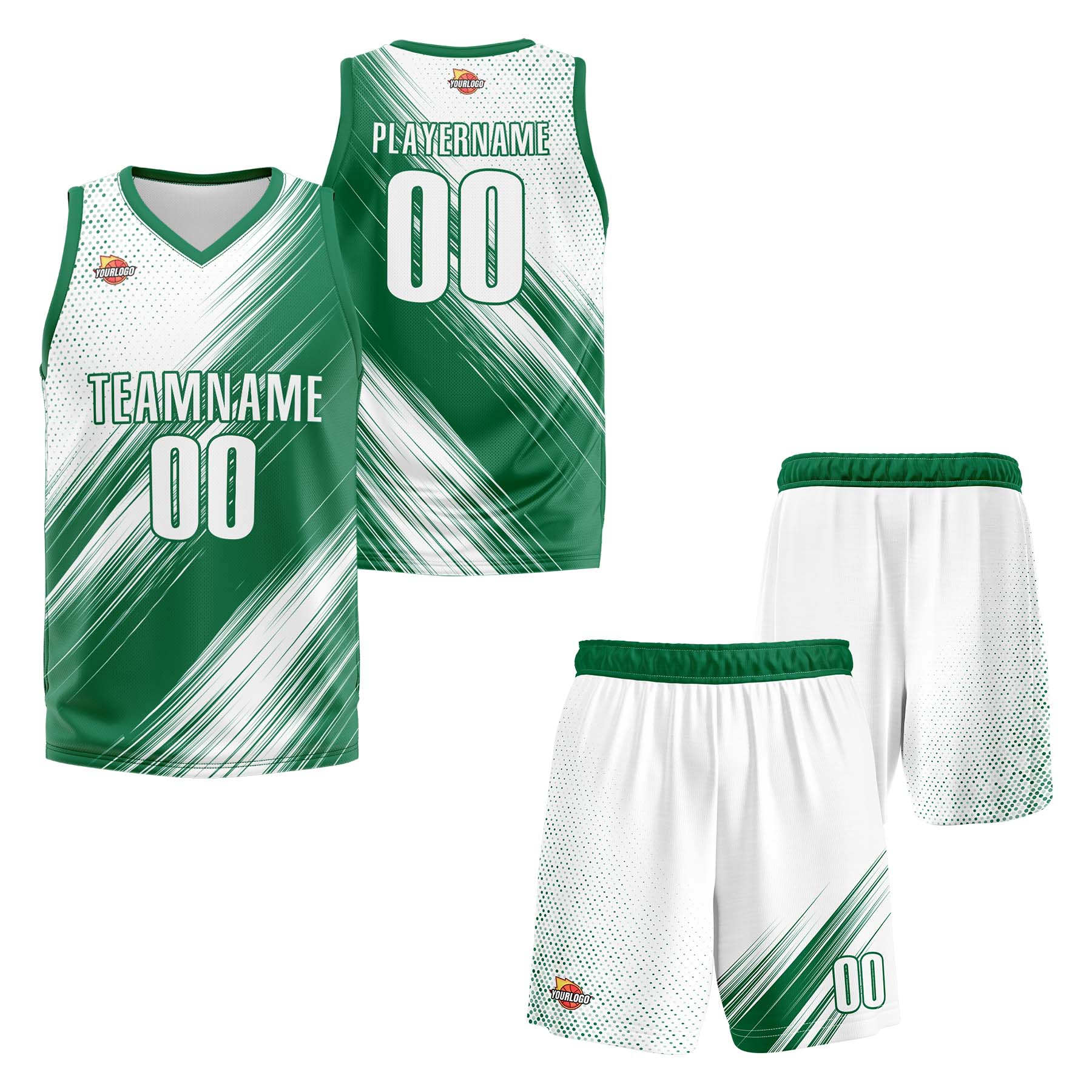 Custom Green White Sports Uniform Basketball Jersey