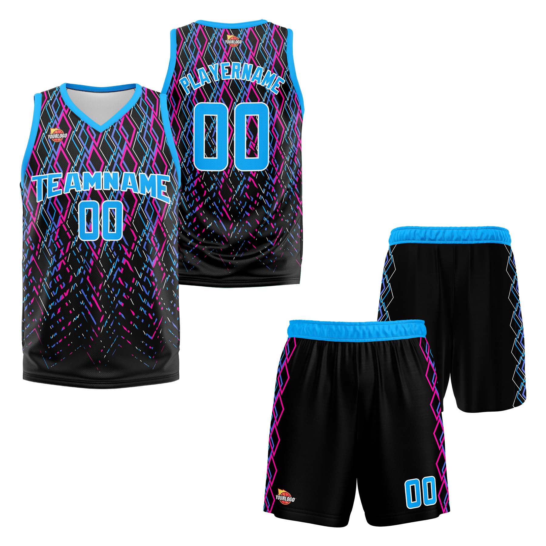 Custom Black Deep Sky Blue Sports Uniform Basketball Jersey