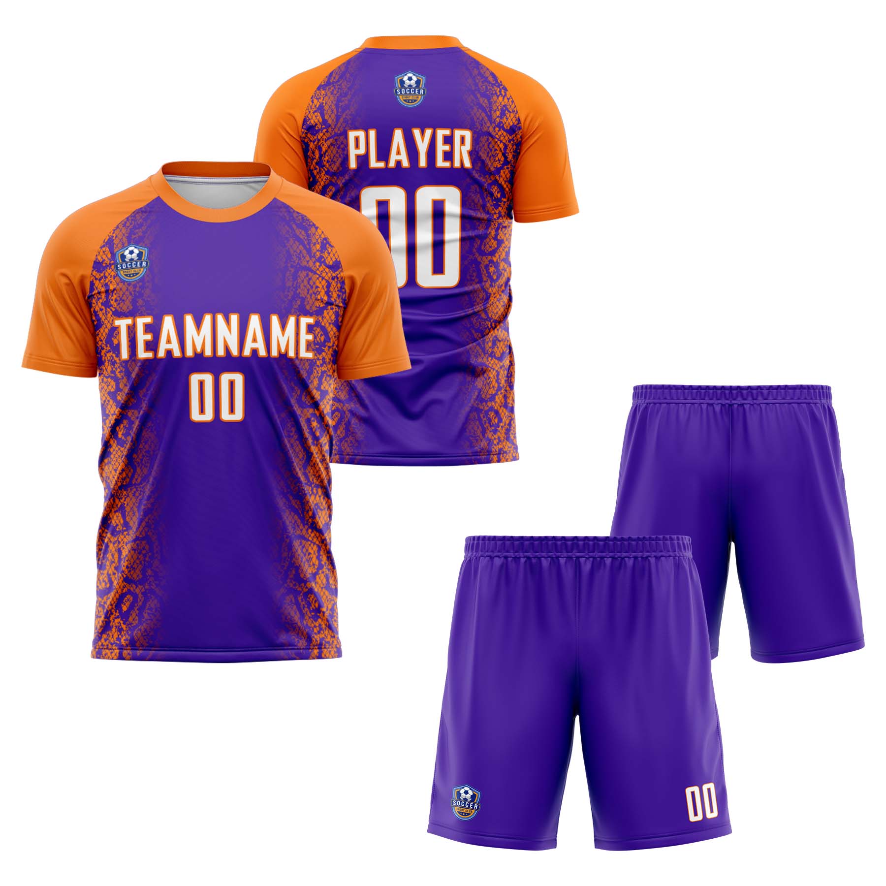 Custom Purple Orange Classic Soccer Training Sets Jersey For Adults/Kids