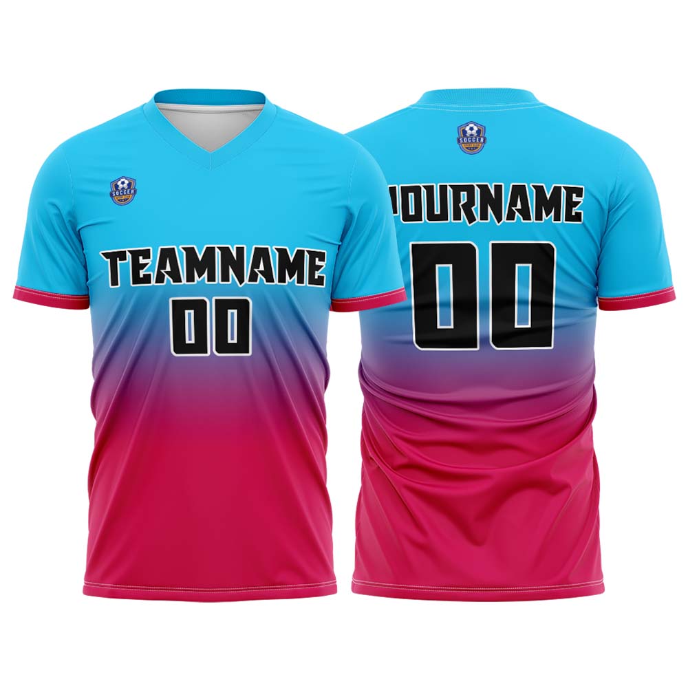 Custom Light Blue Pink Gradient Soccer Uniform Set – Personalized Jerseys for Adults & Kids