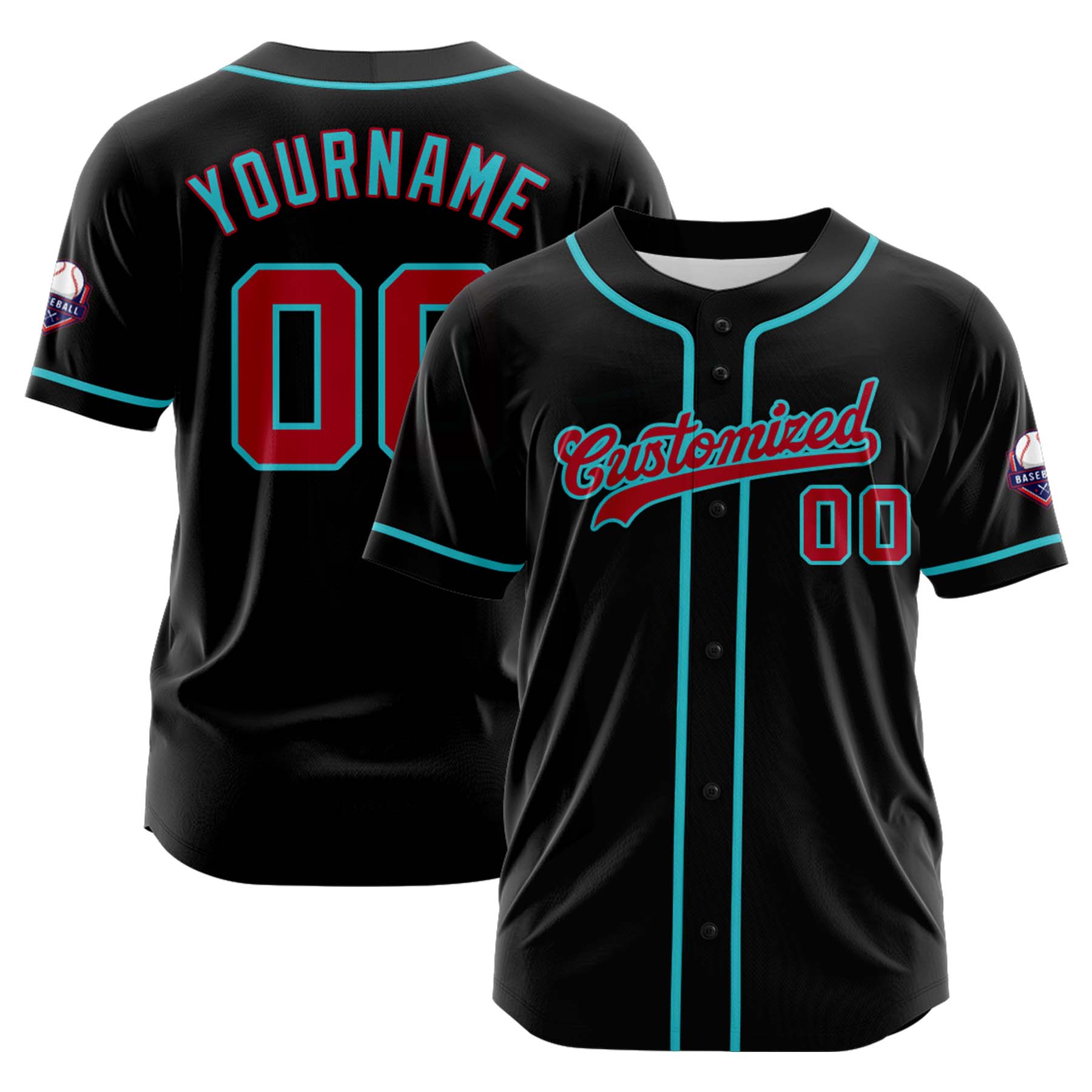 Custom Personalized Black Red Cyan Fashion Design Full Button Authentic Baseball Jersey