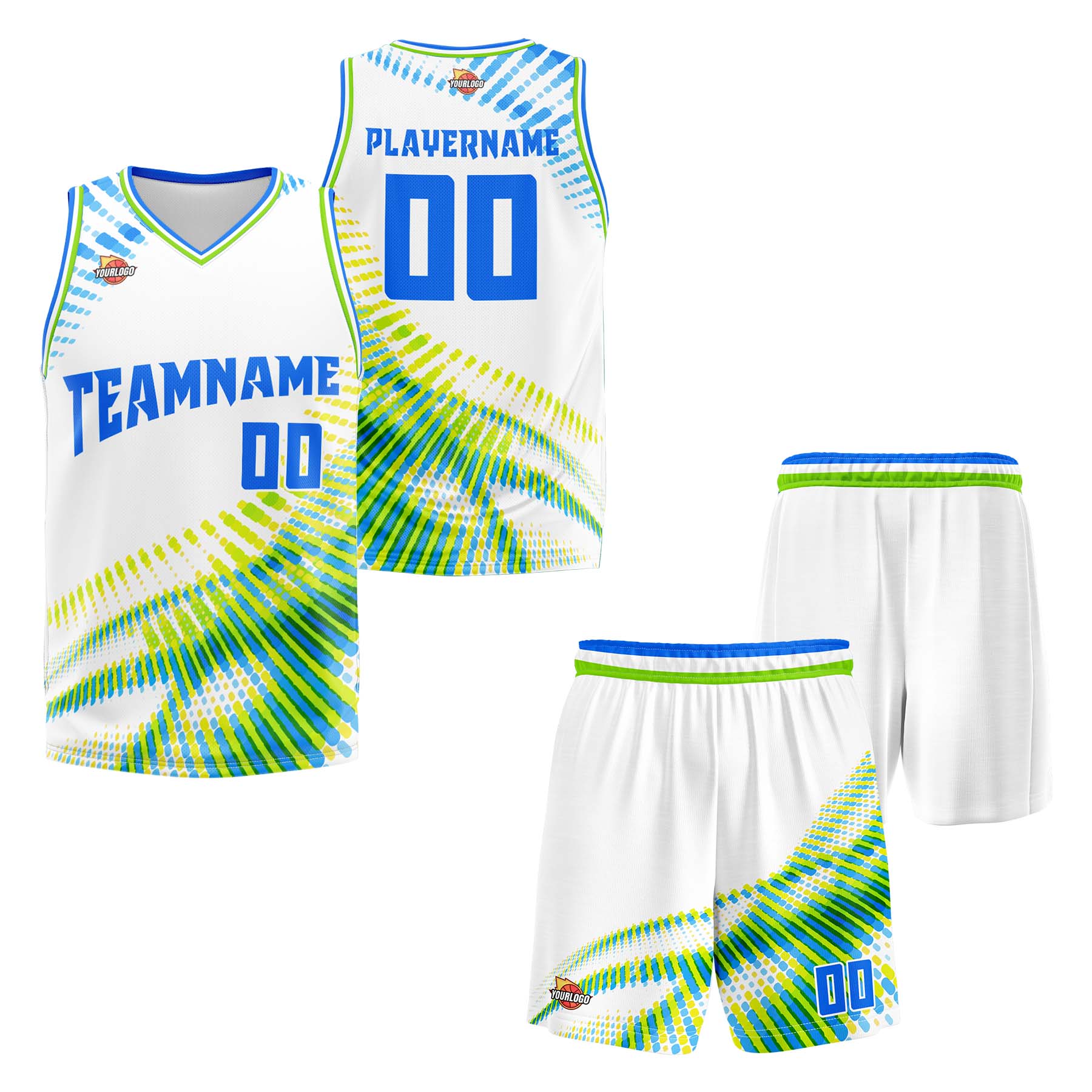 Custom White Blue Sports Uniform Basketball Jersey