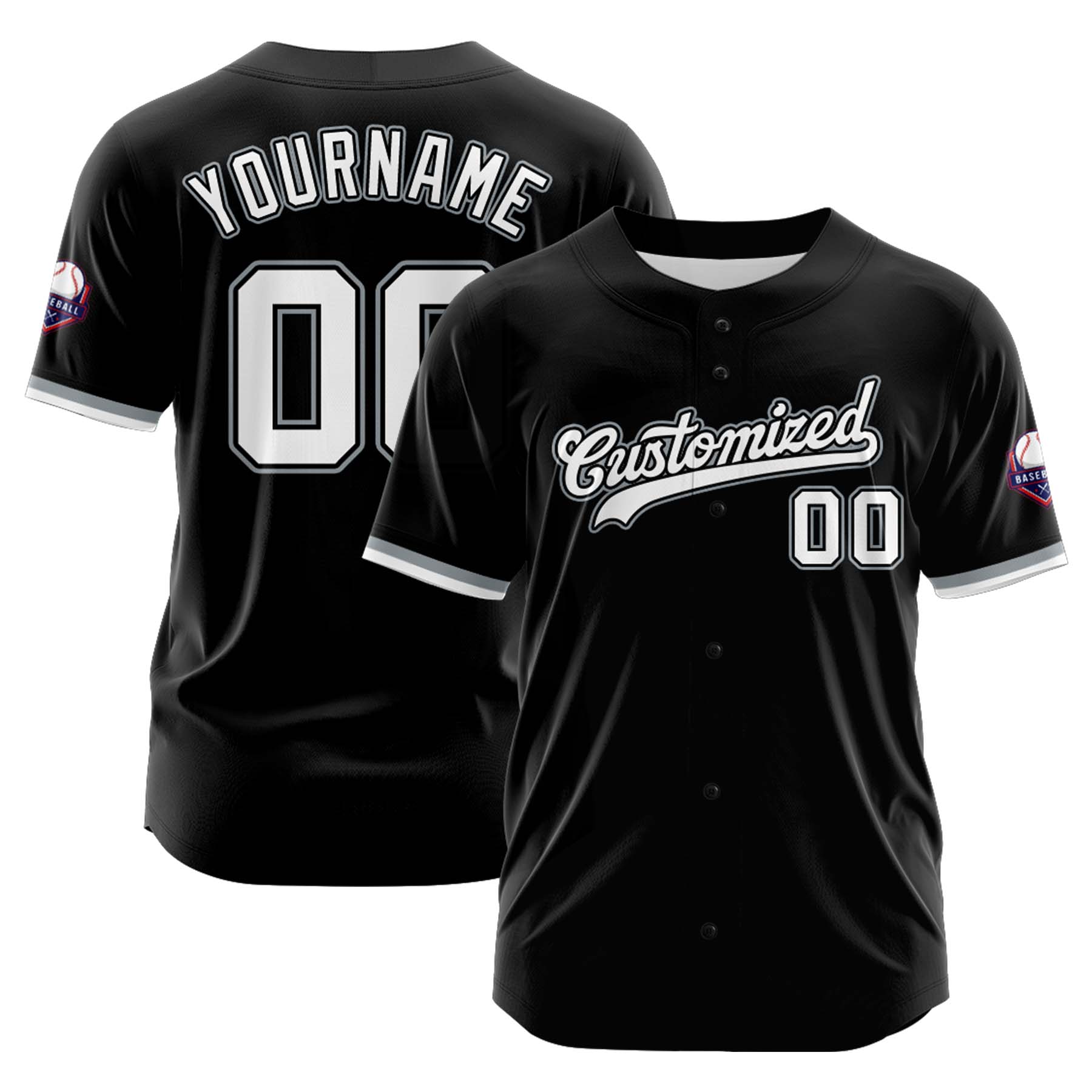 Custom Personalized Black White Gray Fashion Design Full Button Authentic Baseball Jersey