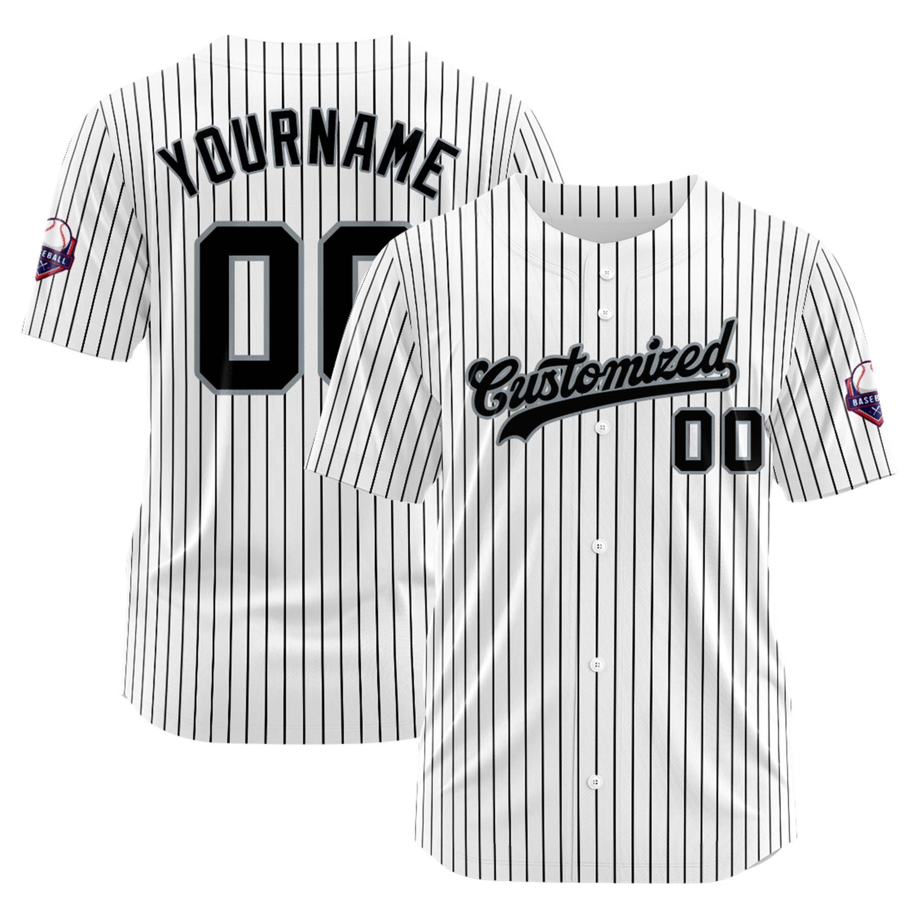 Custom Personalized White Black Gray Stripe Fashion Design Full Button Authentic Baseball Jersey