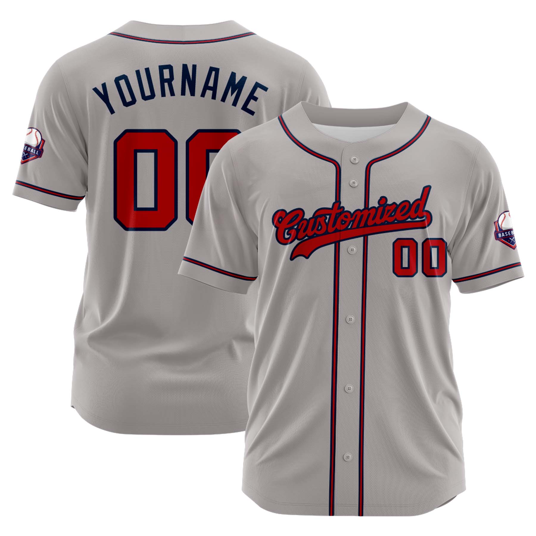 Custom Personalized Gray Red Black Fashion Design Full Button Authentic Baseball Jersey