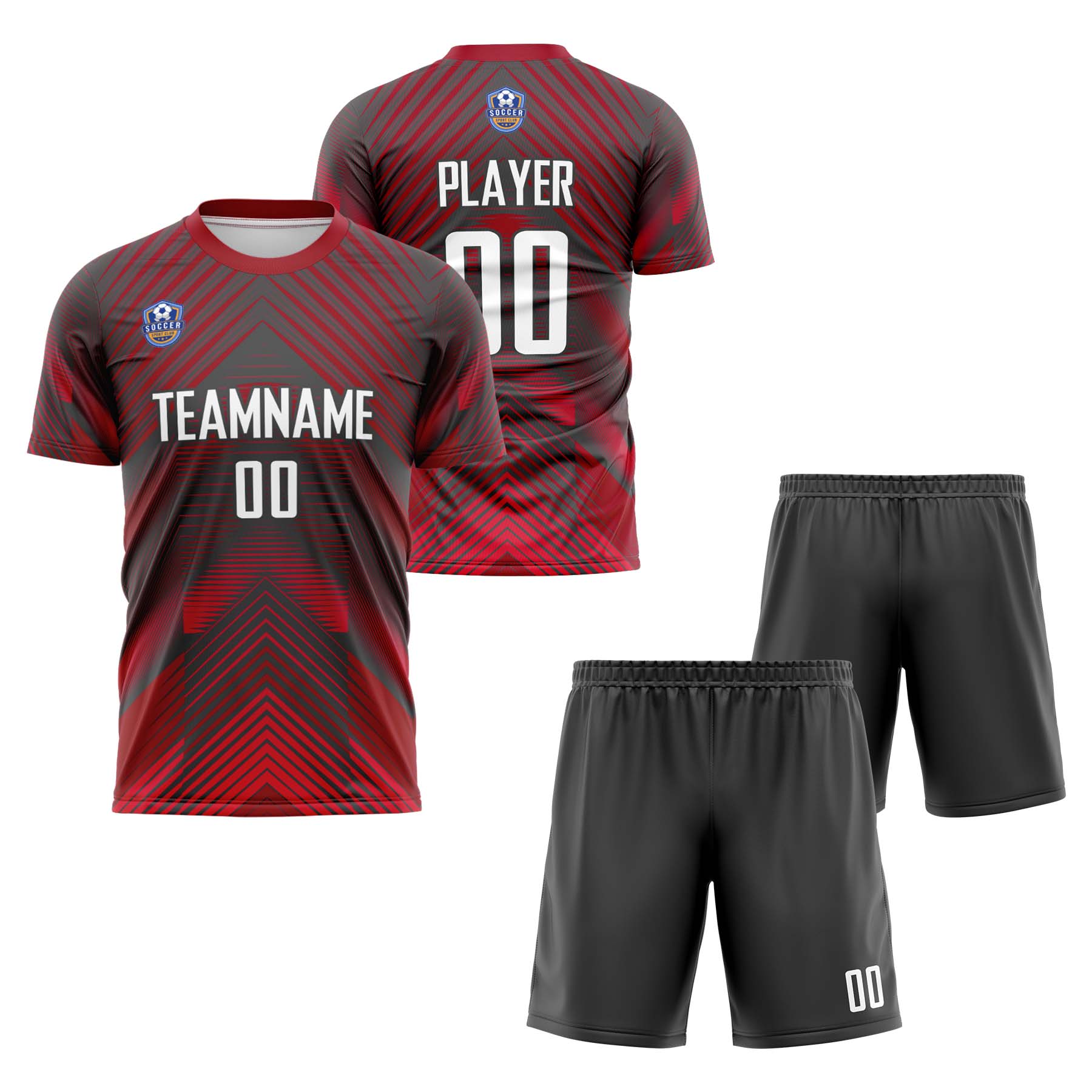 Custom Gray Red Classic Soccer Training Sets Jersey For Adults/Kids