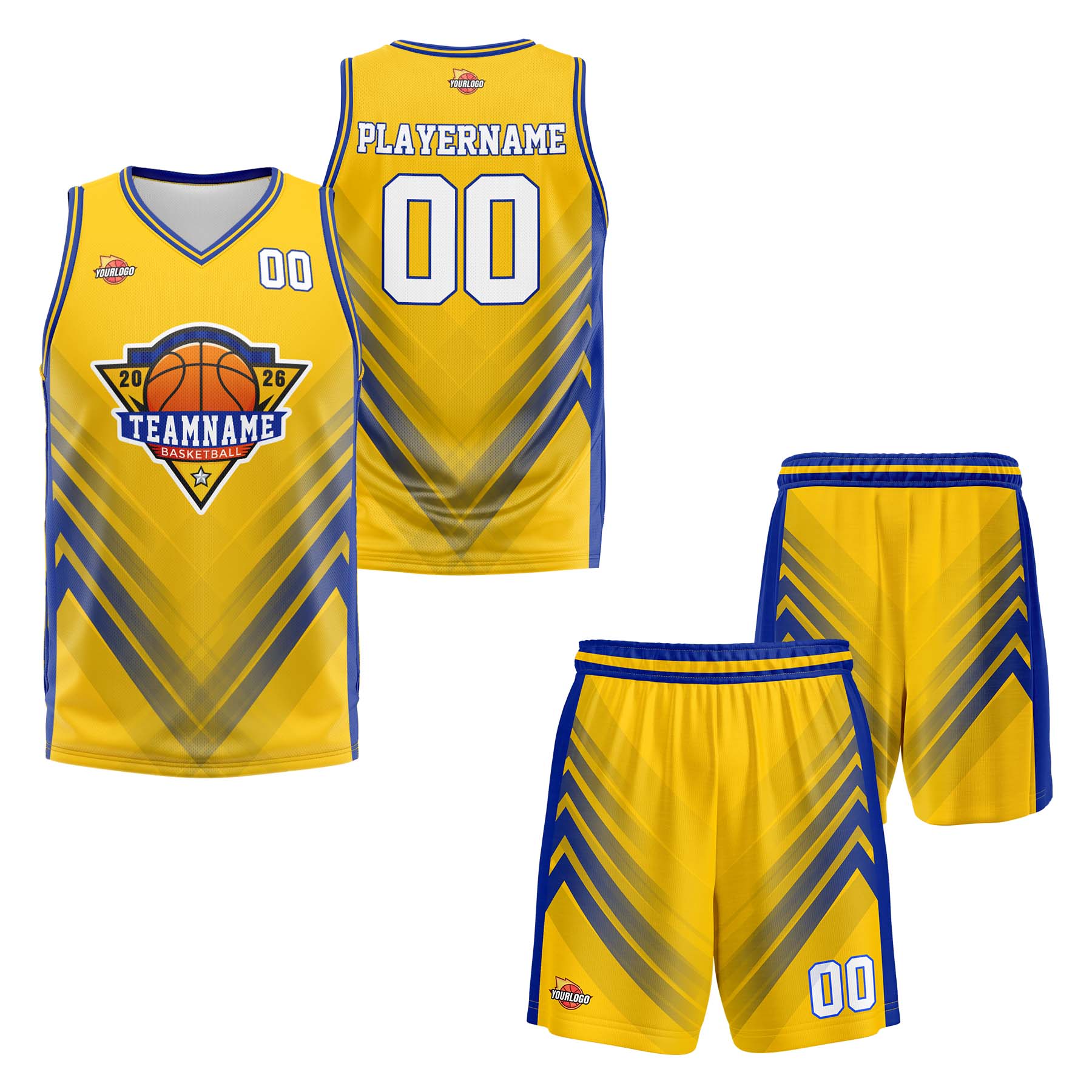 Custom Yellow Blue Sports Uniform Basketball Jersey