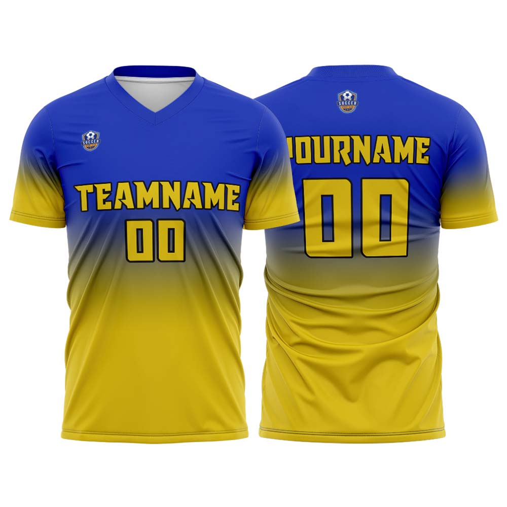 Custom Blue Yellow Gradient Soccer Uniform Set – Personalized Jerseys for Adults & Kids