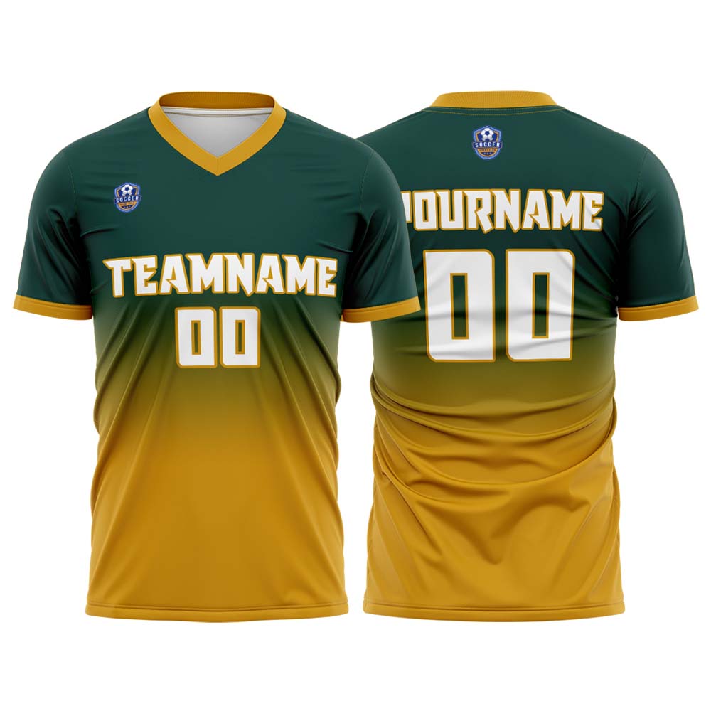 Custom Deep Teal Gold Gradient Soccer Uniform Set – Personalized Jerseys for Adults & Kids