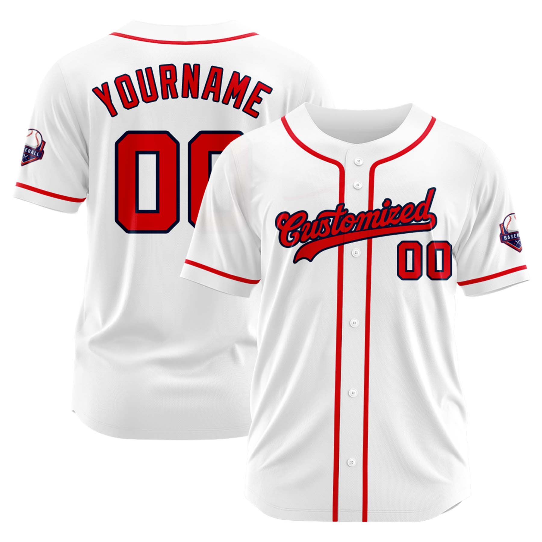Custom Personalized White Black Red Fashion Design Full Button Authentic Baseball Jersey