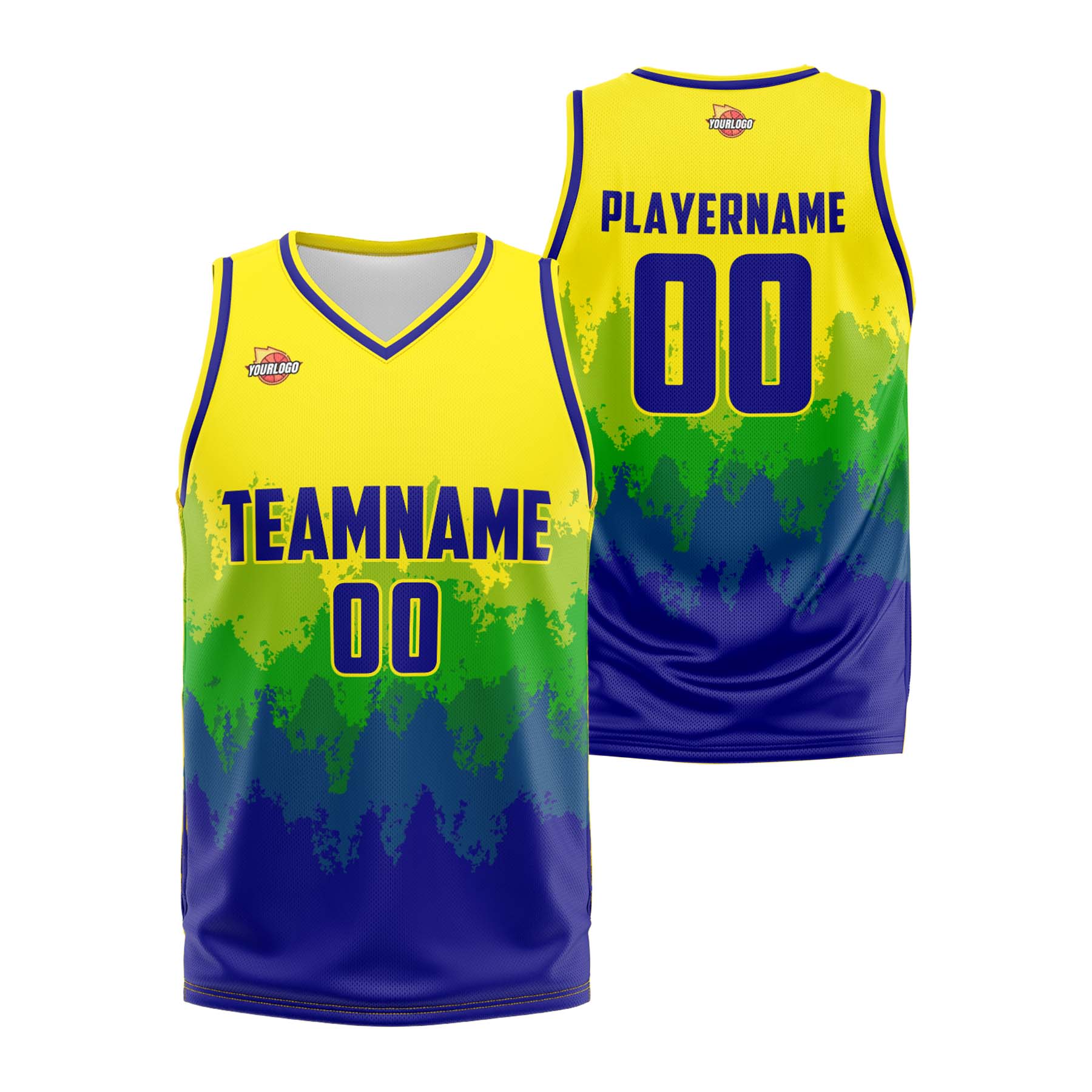 Custom Yellow Blue Fashion Sports Uniform Basketball Jersey