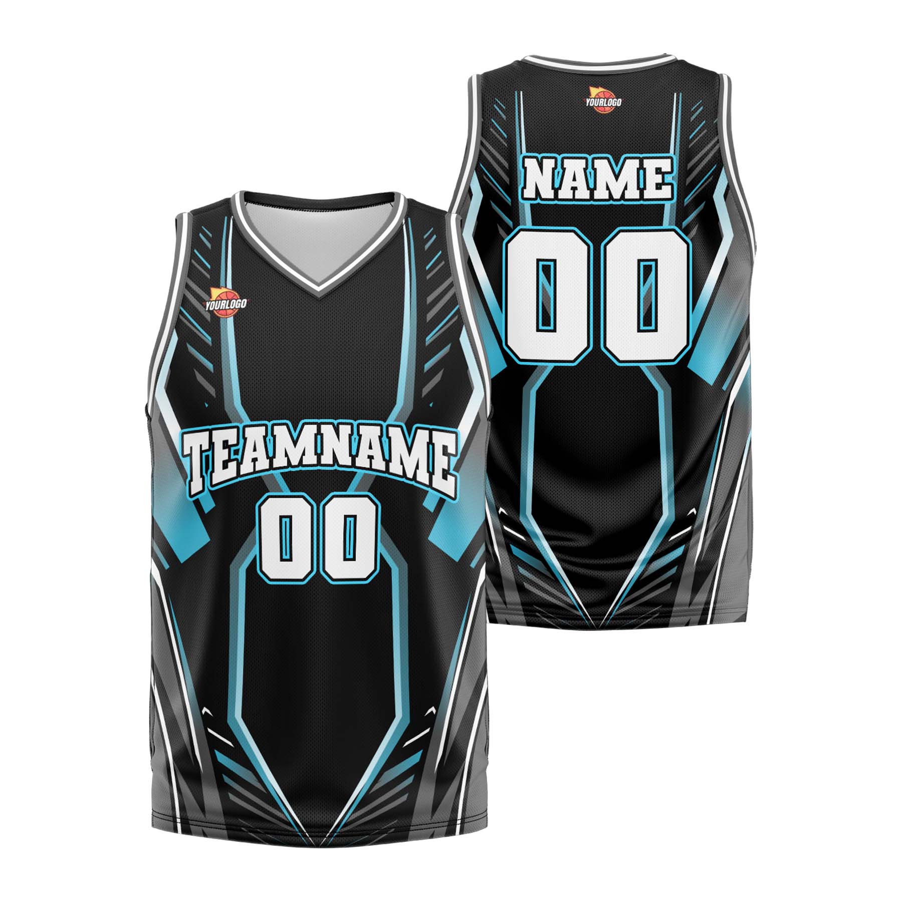 Custom Black White Fashion Sports Uniform Basketball Jersey