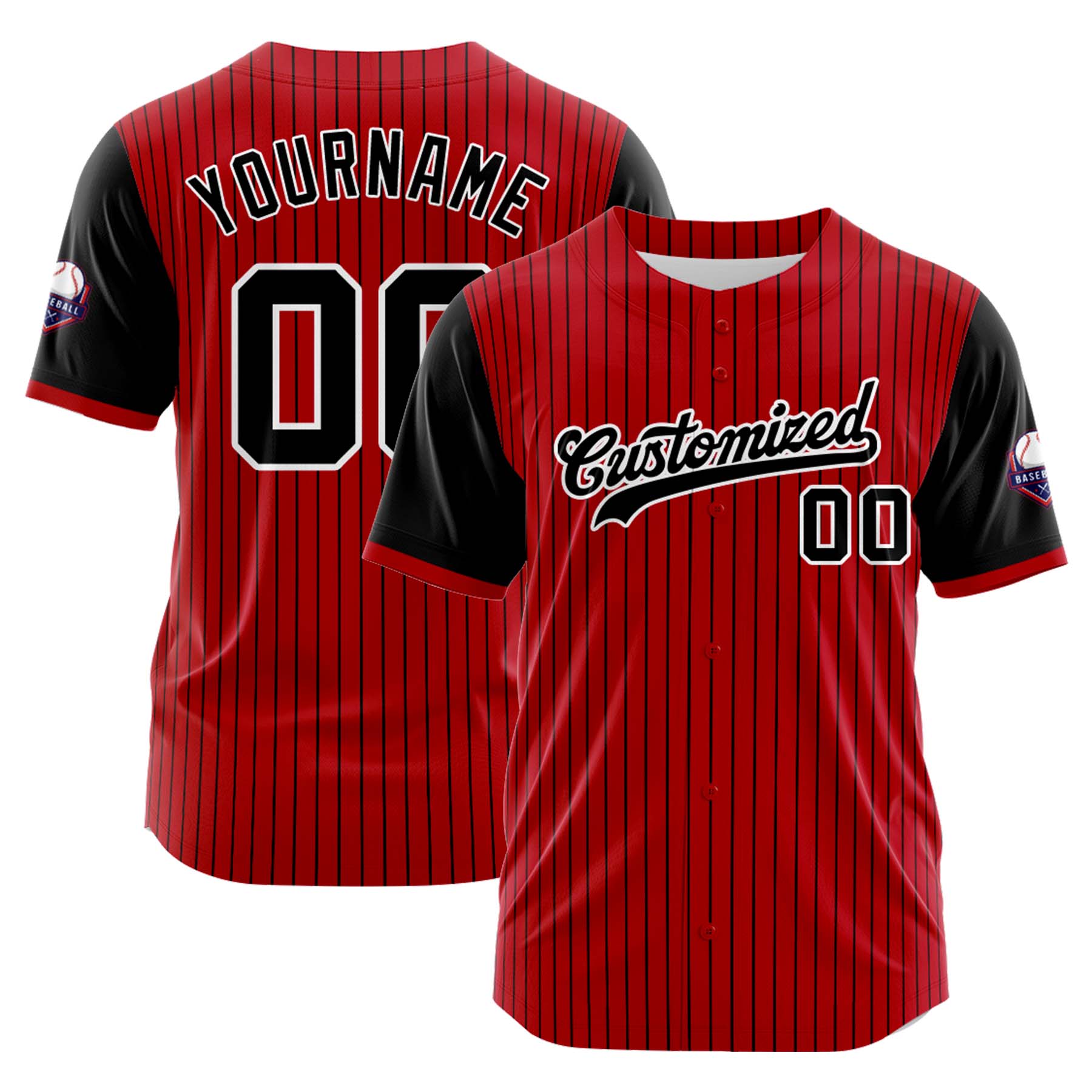 Custom Personalized Stripe Red Black Fashion Design Full Button Authentic Baseball Jersey